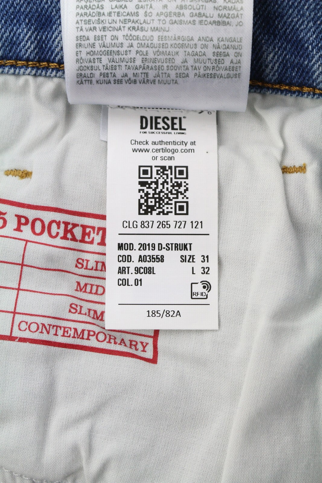 DIESEL 2019 D-Strukt 9C08L Men Jeans W31/L32 Blue Faded Slim Denim RRP350