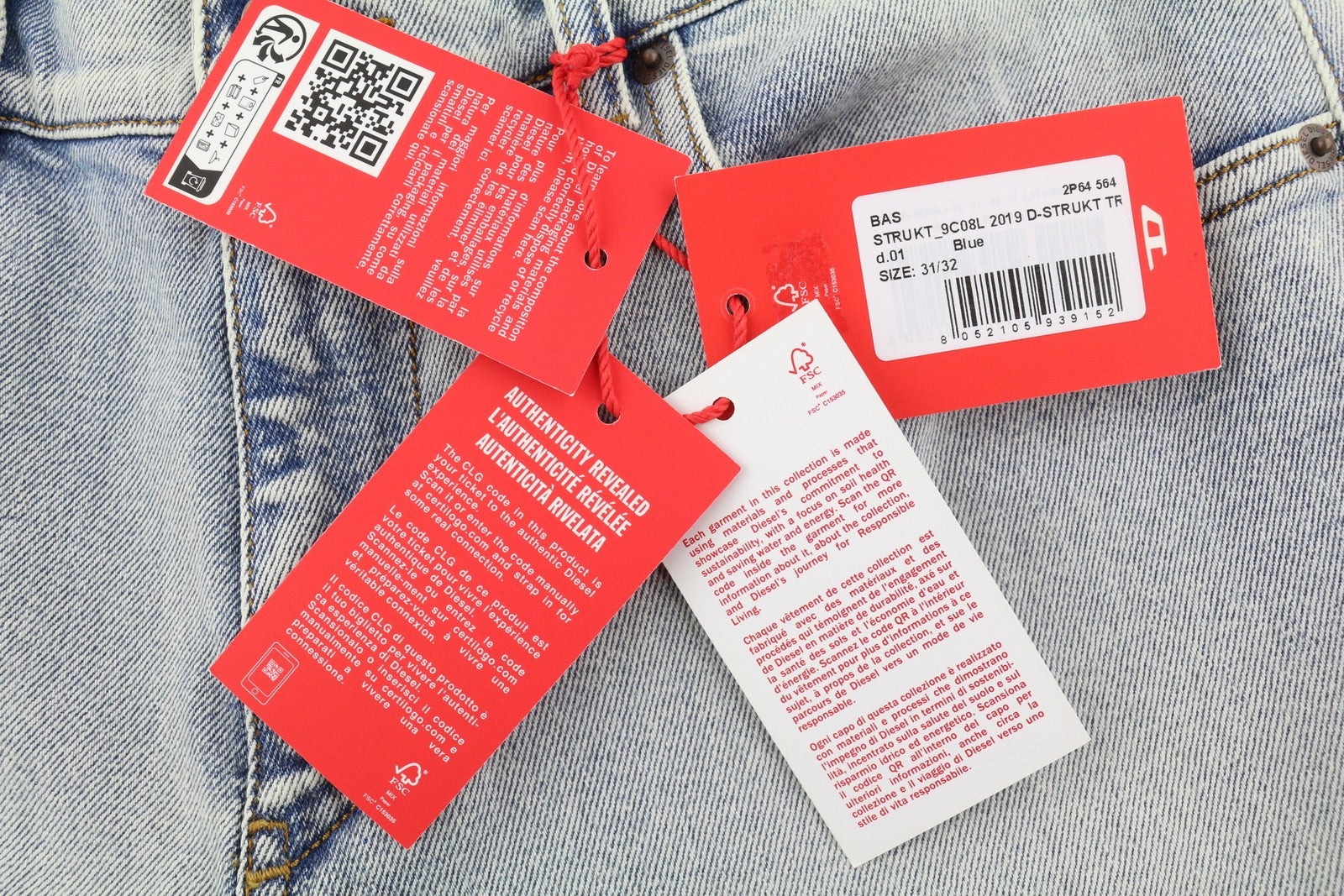 DIESEL 2019 D-Strukt 9C08L Men Jeans W31/L32 Blue Faded Slim Denim RRP350