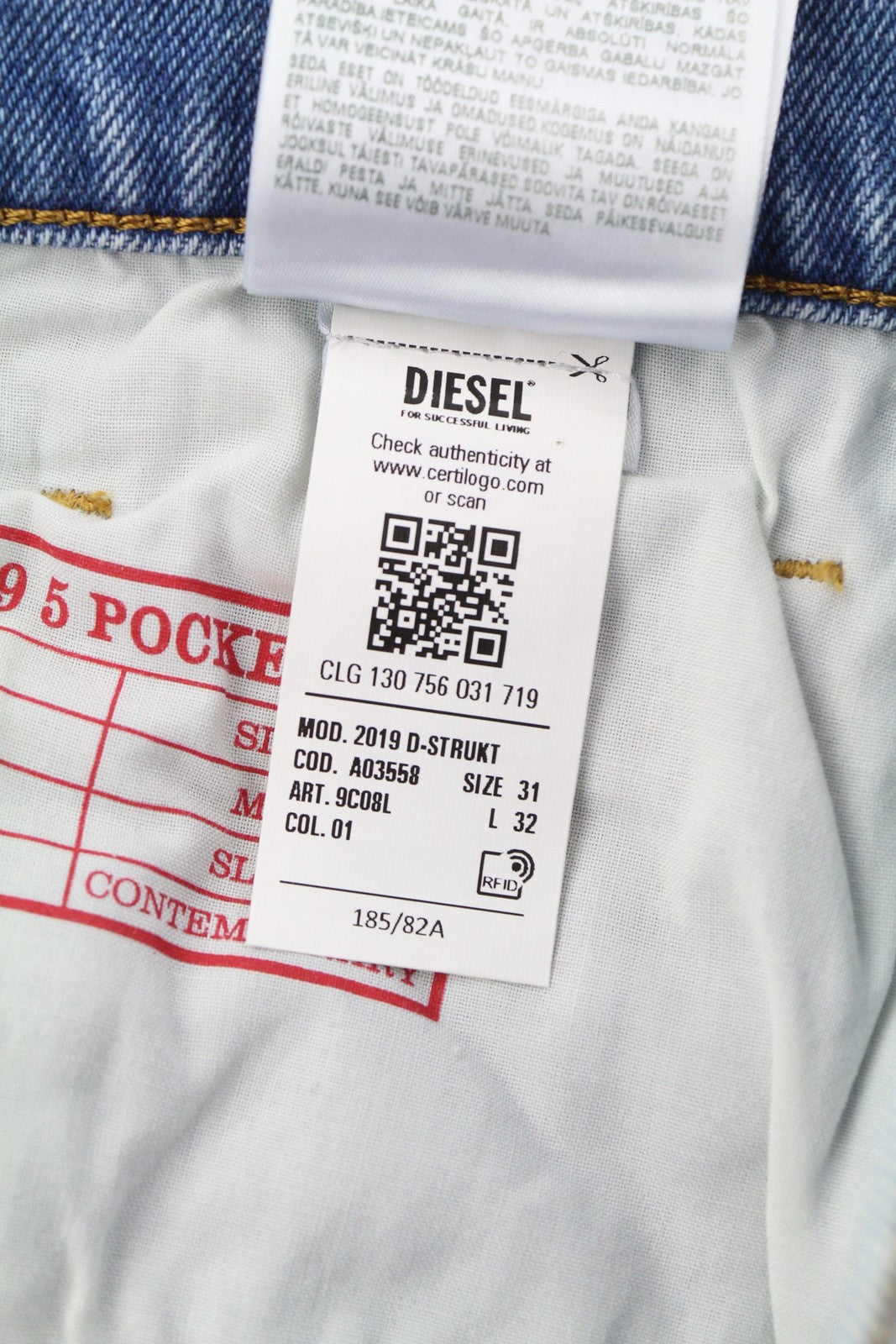 DIESEL 2019 D-Strukt 9C08L Men Jeans W31/L32 Blue Washed Slim Fit RRP350