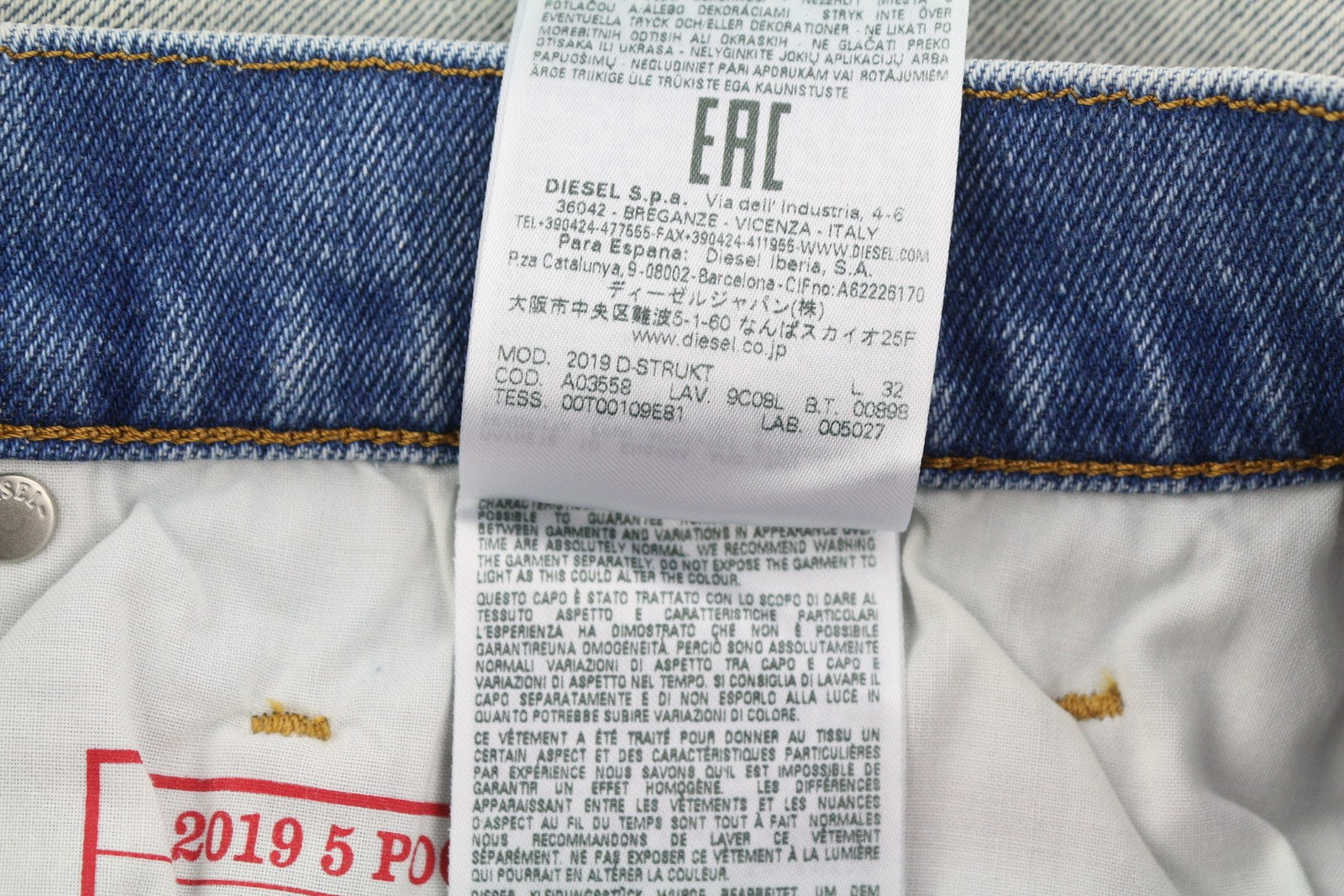 DIESEL 2019 D-Strukt 9C08L Men Jeans W33/L32 Blue Faded Slim Fit Denim RRP350