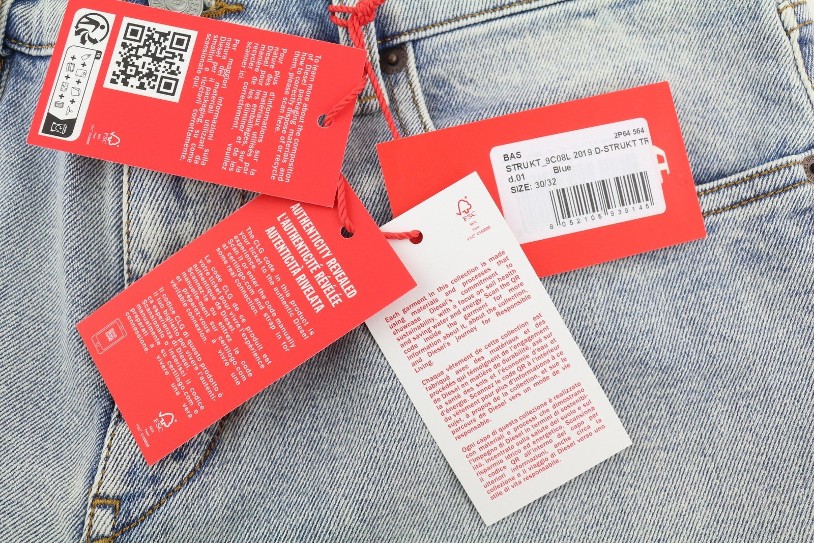 DIESEL 2019 D-Strukt 9C08L Men Jeans W30/L32 Blue Washed Slim Fit RRP350