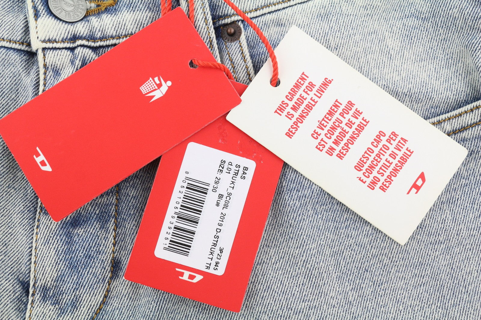 DIESEL 2019 D-Strukt 9C08L Men Jeans W29/L30 Blue Faded Slim Fit RRP350