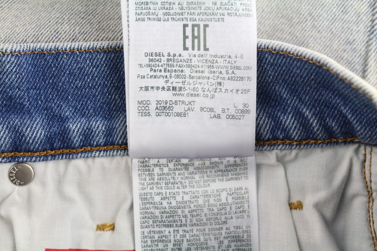 DIESEL 2019 D-Strukt 9C08L Men Jeans W29/L30 Blue Faded Slim Fit RRP350