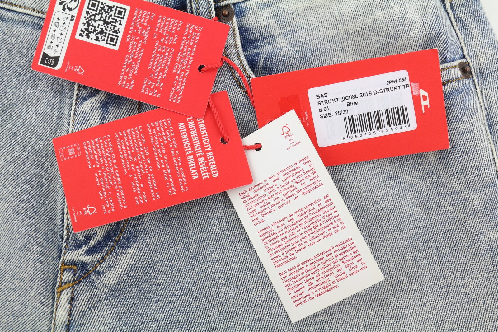 DIESEL 2019 D-Strukt 9C08L Men Jeans W28/L30 Blue Washed Slim Denim RRP350