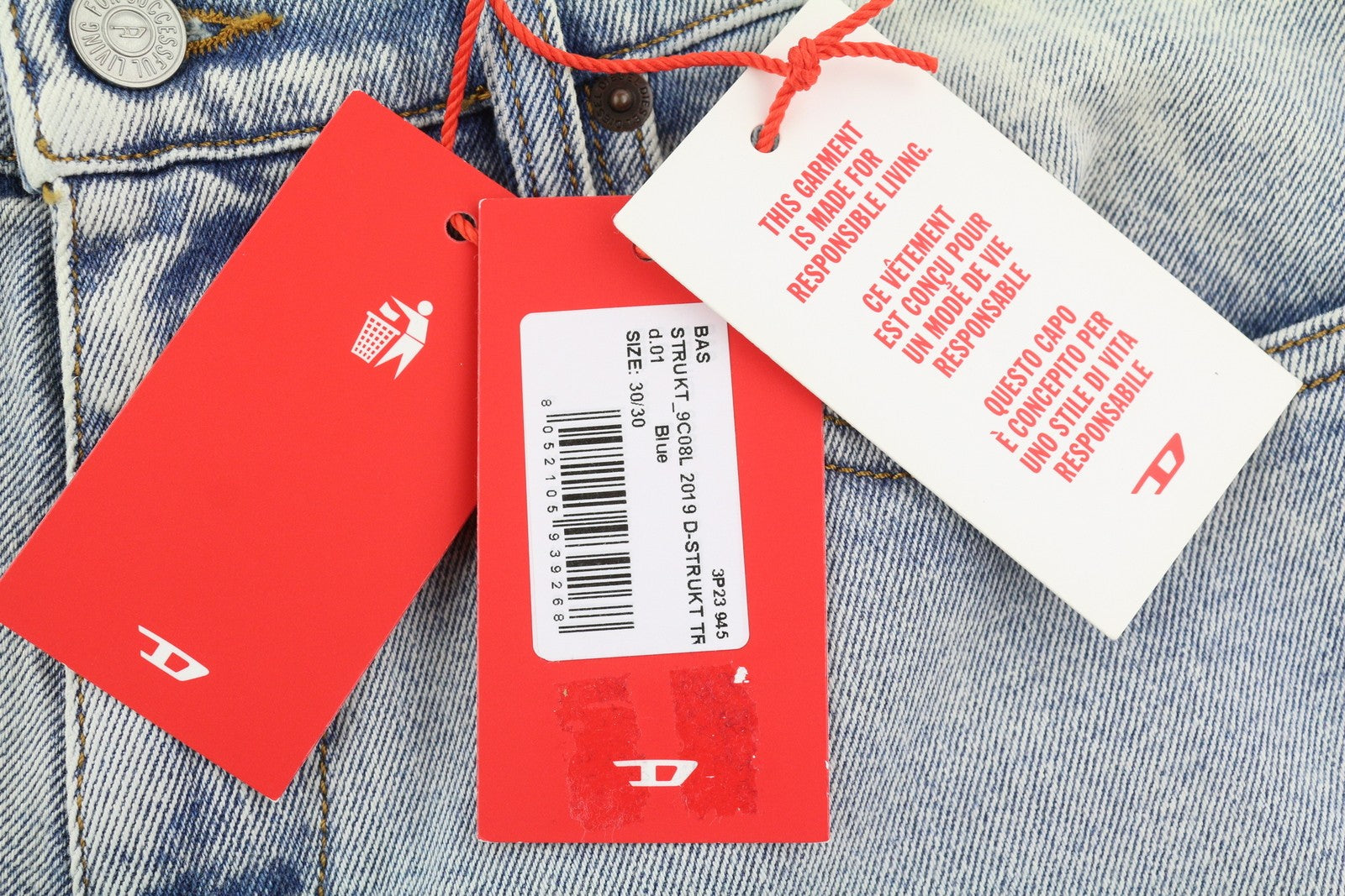 DIESEL 2019 D-Strukt 9C08L Men Jeans W30/L30 Blue Faded Slim Fit RRP350