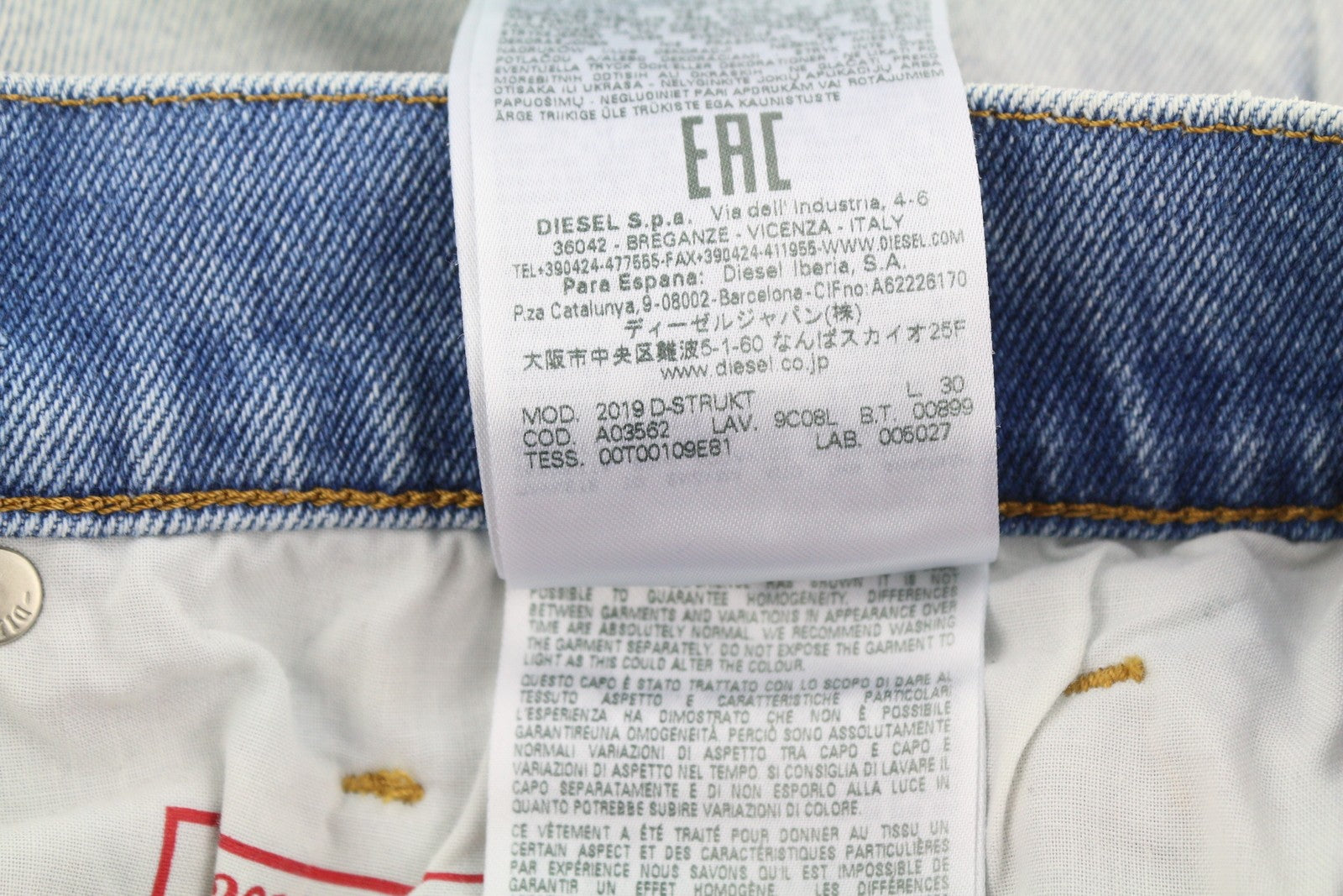 DIESEL 2019 D-Strukt 9C08L Men Jeans W30/L30 Blue Faded Slim Fit RRP350