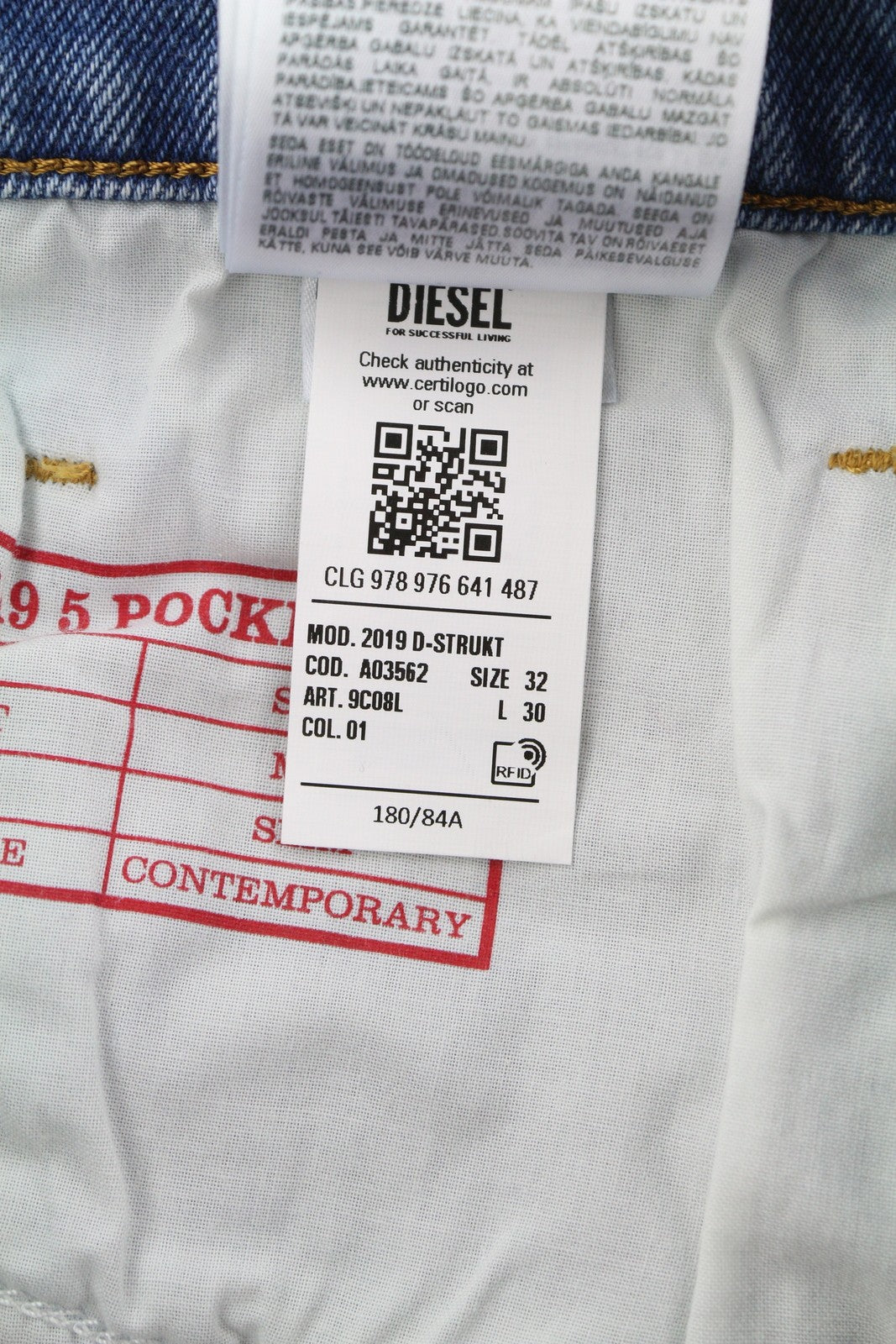 DIESEL 2019 D-Strukt 9C08L Men Jeans W32/L30 Blue Faded Slim Fit RRP350