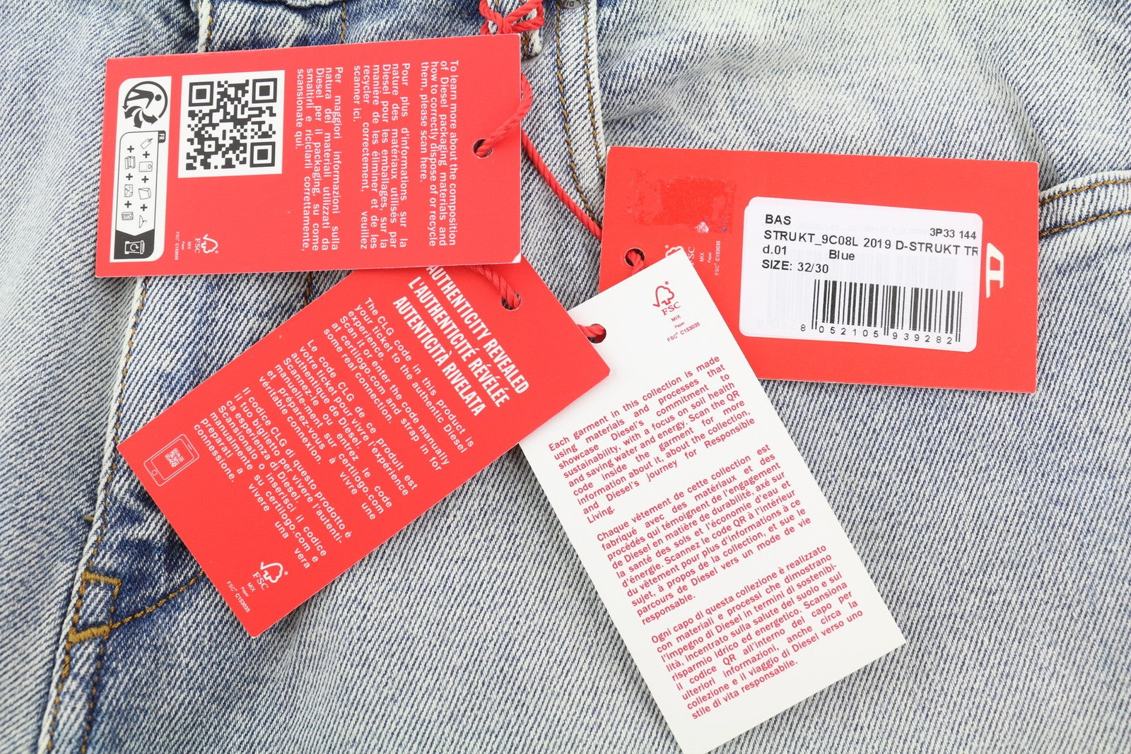 DIESEL 2019 D-Strukt 9C08L Men Jeans W32/L30 Blue Faded Slim Fit RRP350