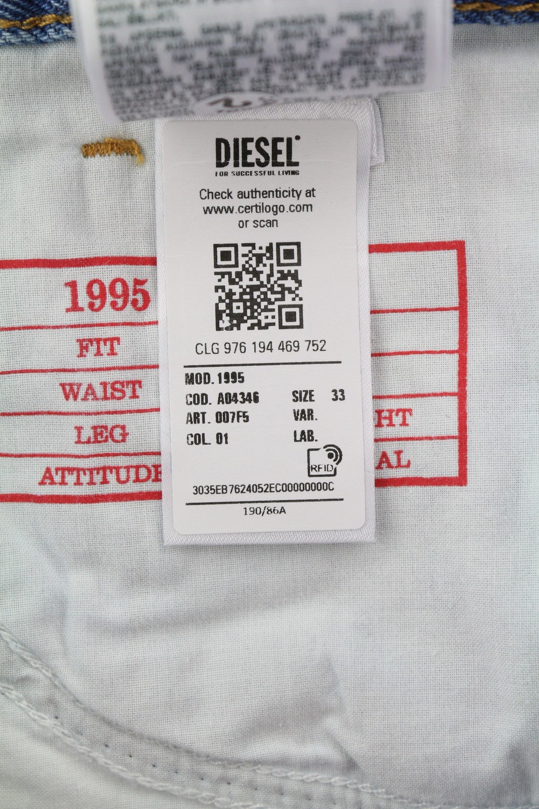 DIESEL 1995 007F5 Men Jeans W33/L34 Straight Leg Slim Patterned RRP250