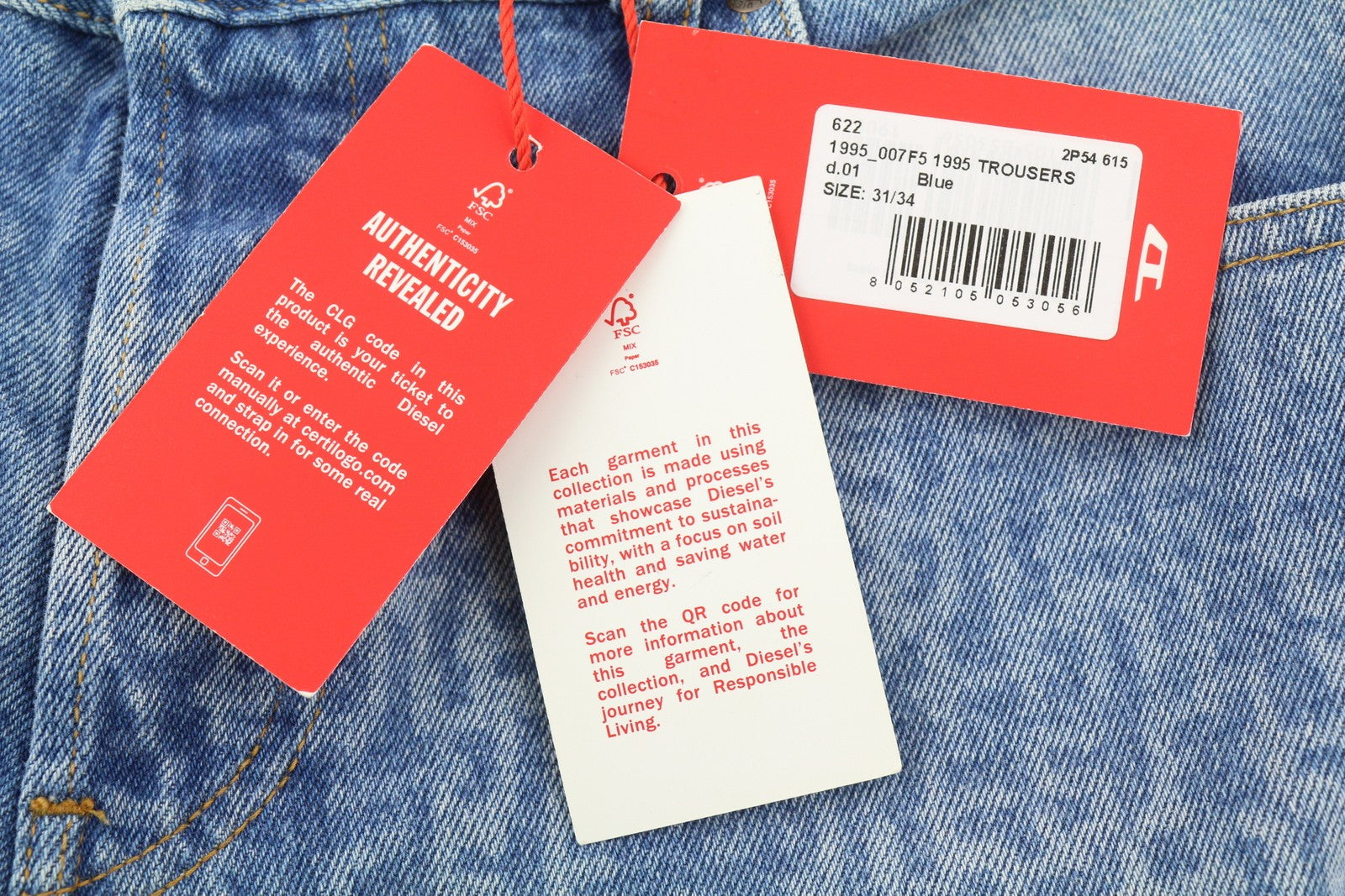 DIESEL 1995 007F5 Men Jeans W31/L34 Straight Slim Patterned Denim RRP250