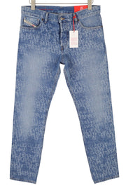 DIESEL 1995 007F5 Men Jeans W32/L32 Slim Straight Pattern Print Zip Fly RRP250
