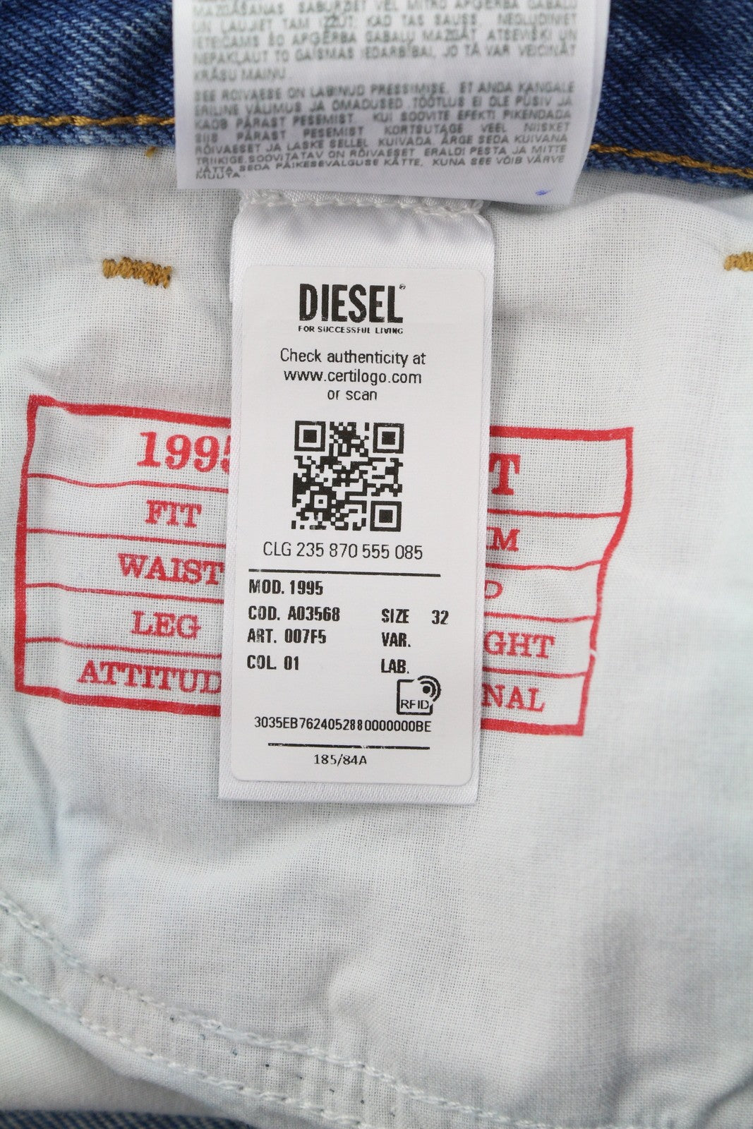 DIESEL 1995 007F5 Men Jeans W32/L32 Slim Straight Pattern Print Zip Fly RRP250