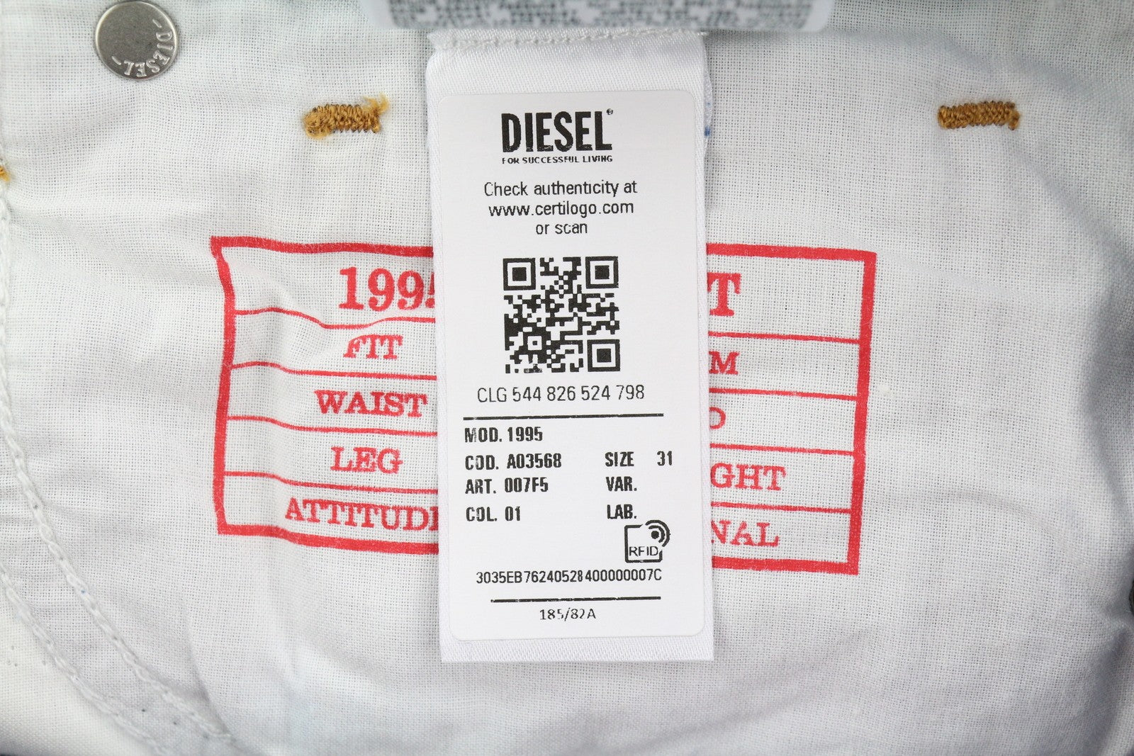 DIESEL 1995 007F5 Men Jeans W31/L32 Slim Straight Denim Logo RRP250