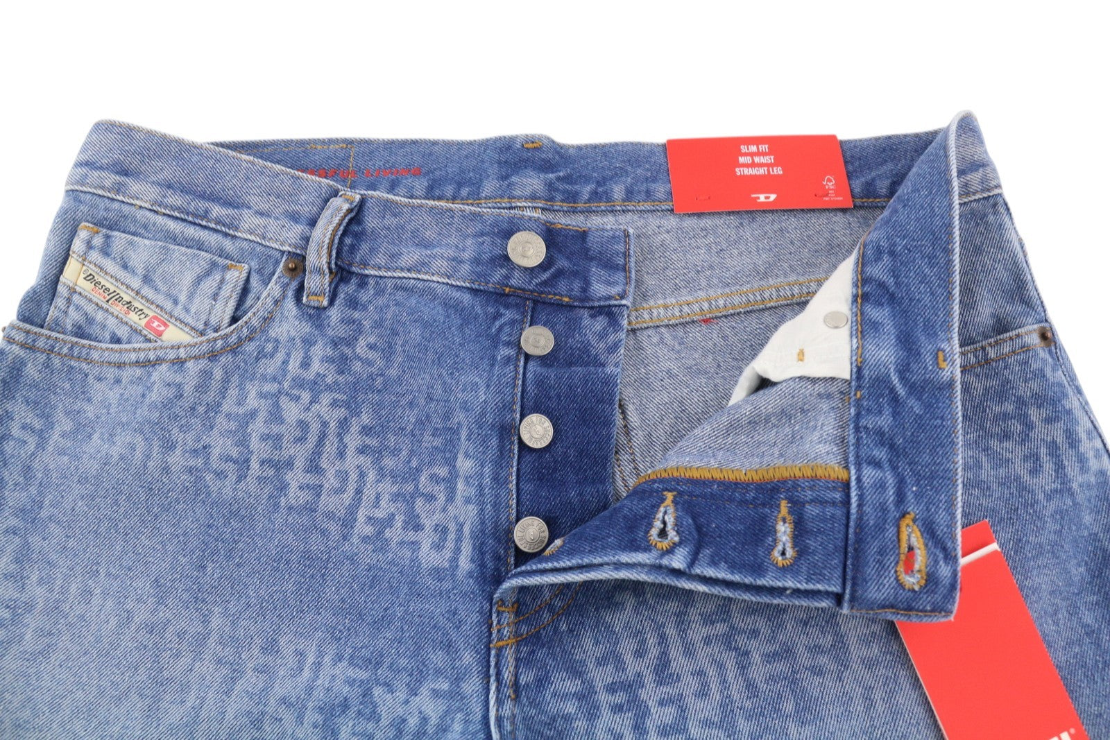 DIESEL 1995 007F5 Men Jeans W33/L32 Slim Fit Straight Logo Print RRP250