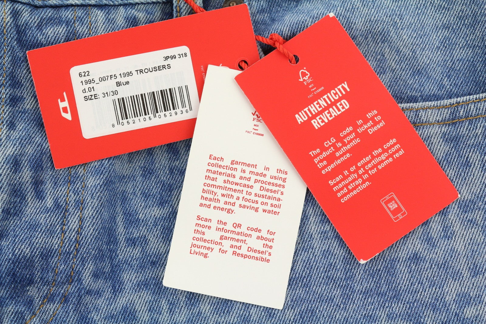 DIESEL 1995 007F5 Men Jeans W31/L30 Slim Straight Fit Logo Denim RRP250