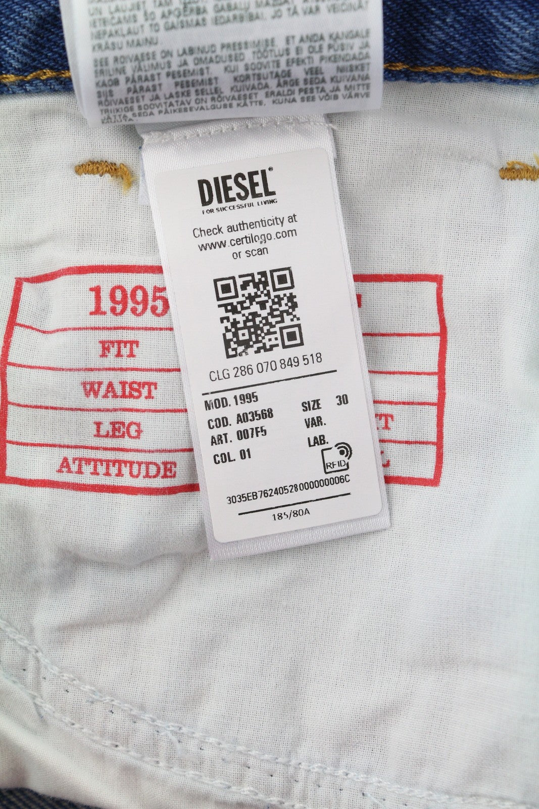 DIESEL 1995 007F5 Men Jeans W30/L32 Slim Straight Pattern Print RRP250