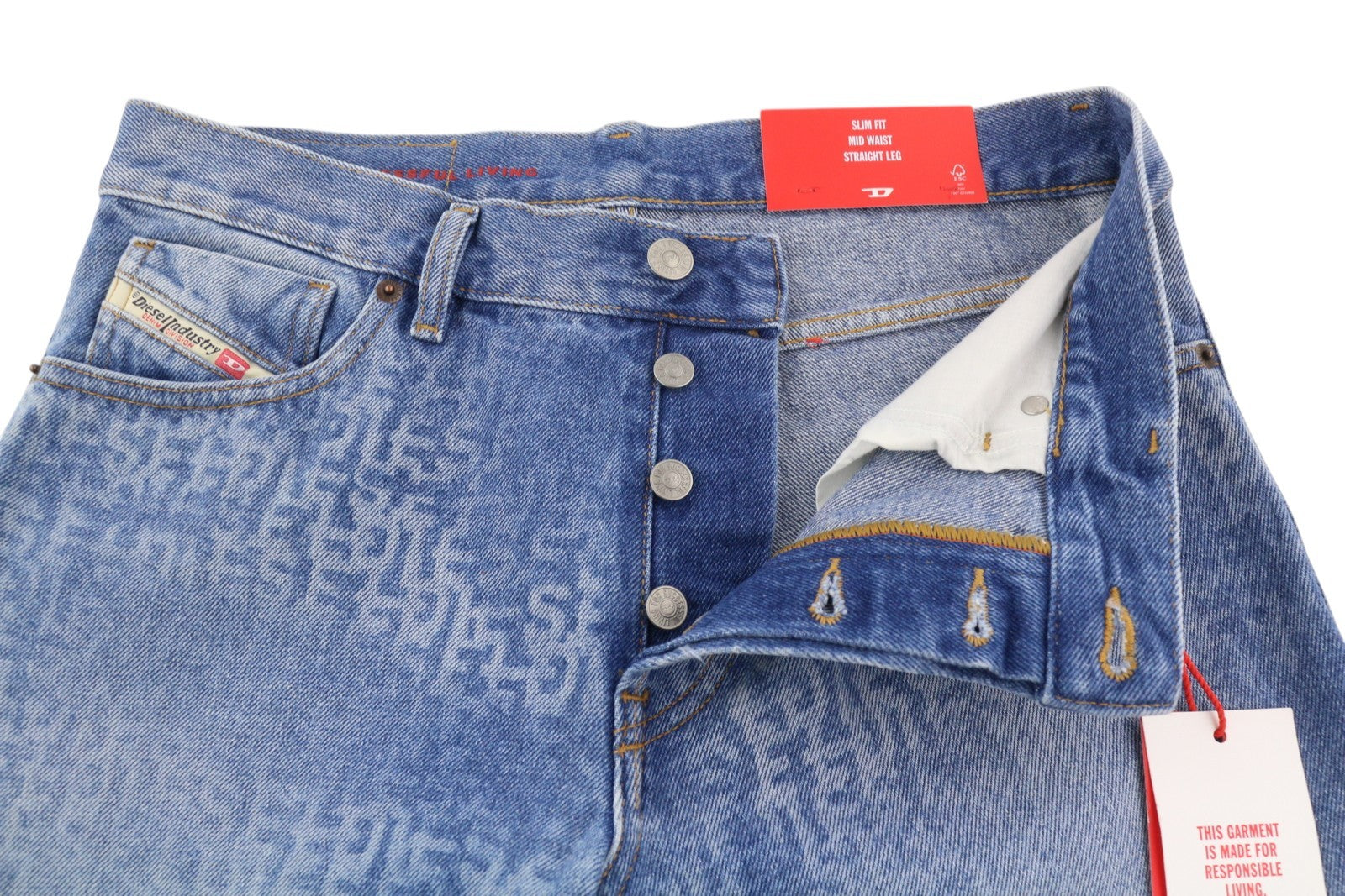 DIESEL 1995 007F5 Men Jeans W30/L32 Slim Straight Pattern Print RRP250