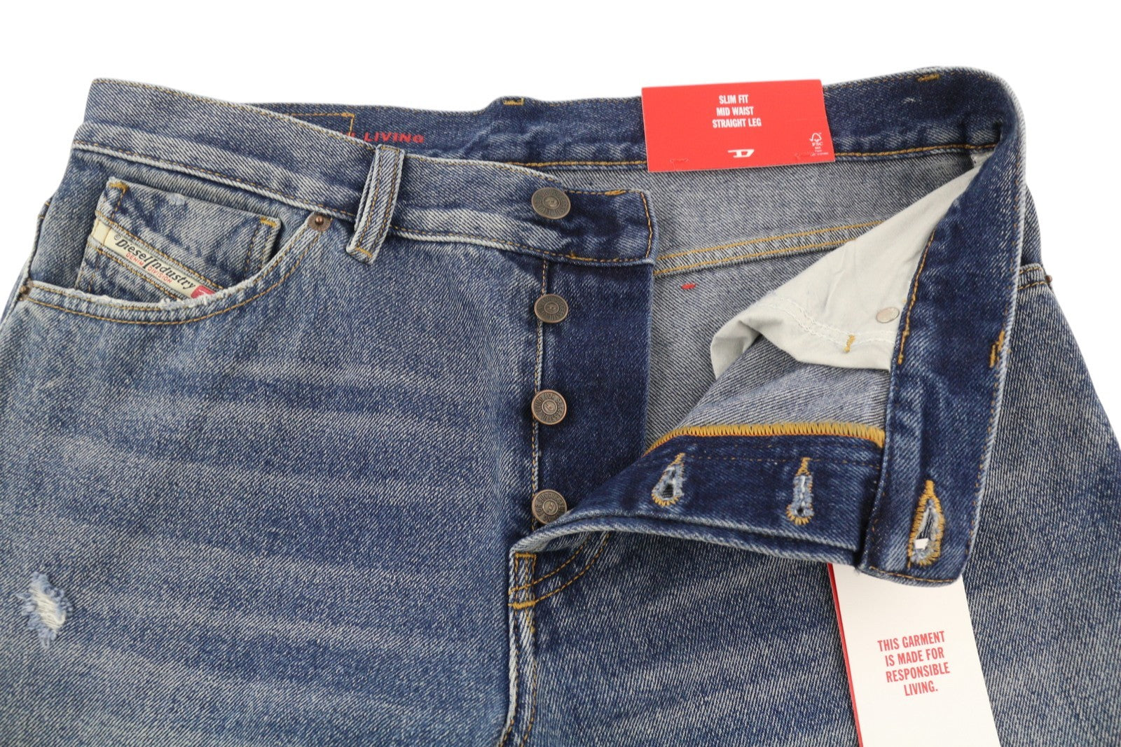 DIESEL 1995 09E02 Men Jeans W32/L34 Blue Ripped Distress Slim Straight RRP375