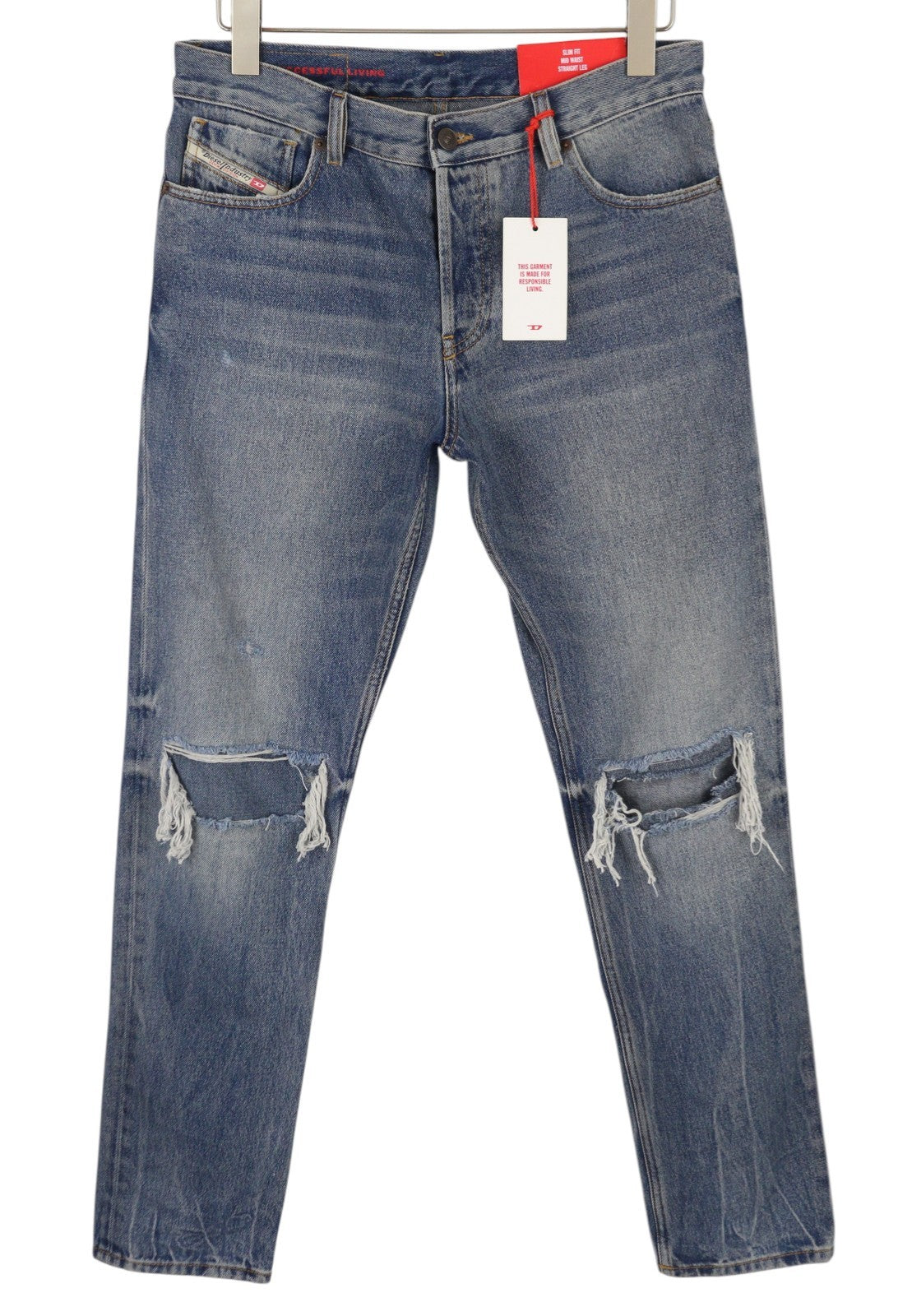 DIESEL 1995 09E02 Men Jeans W30/L30 Blue Distress Ripped Slim Straight RRP375