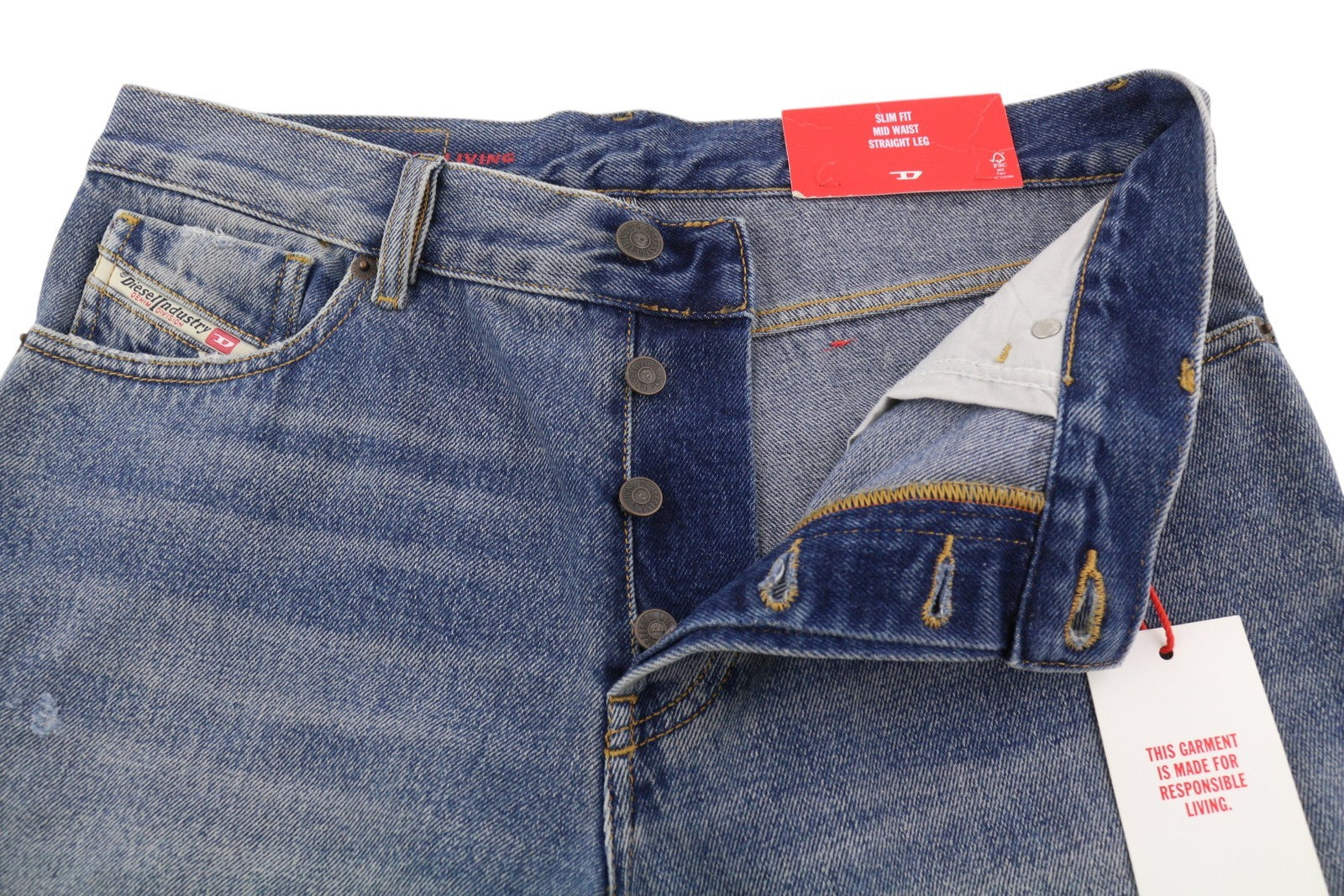 DIESEL 1995 09E02 Men Jeans W30/L30 Blue Distress Ripped Slim Straight RRP375