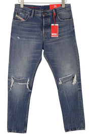 DIESEL 1995 09E02 Men Jeans W31/L30 Blue Ripped Slim Straight Zip RRP375