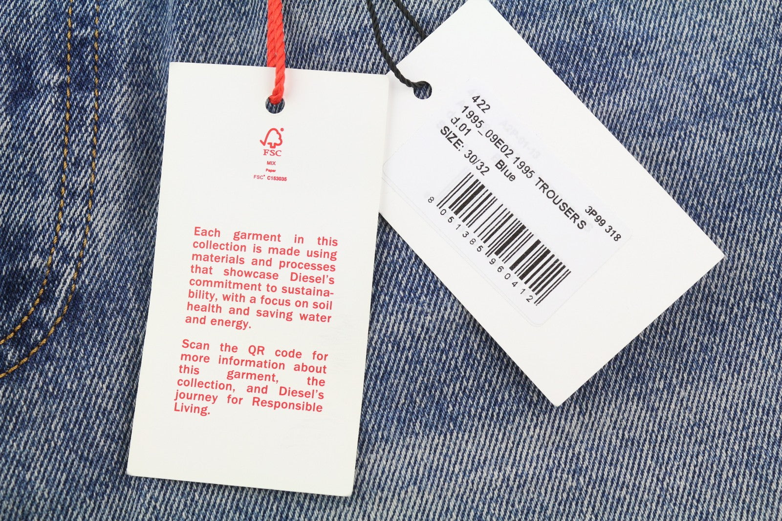 DIESEL 1995 09E02 Men Jeans W30/L32 Blue Ripped Slim Straight Zip RRP375