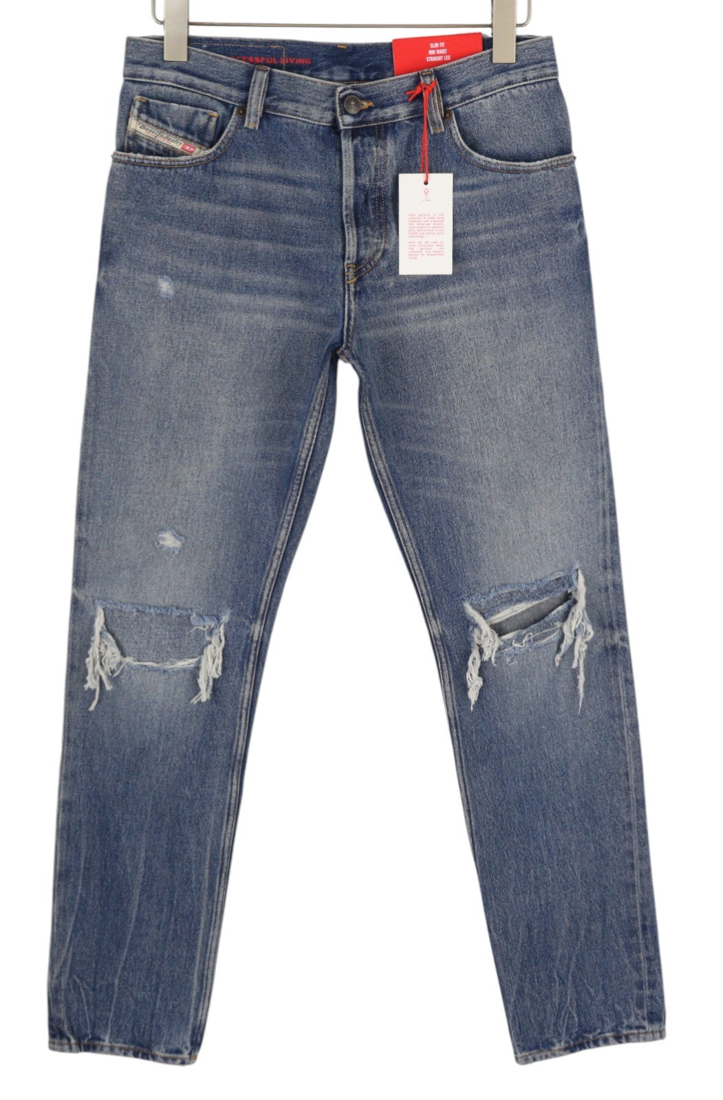 DIESEL 1995 09E02 Men Jeans W30/L32 Blue Distressed Slim Straight Denim RRP375