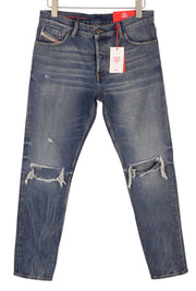 DIESEL 1995 09E02 Men Jeans W31/L32 Blue Ripped Slim Straight Zip Fly RRP375
