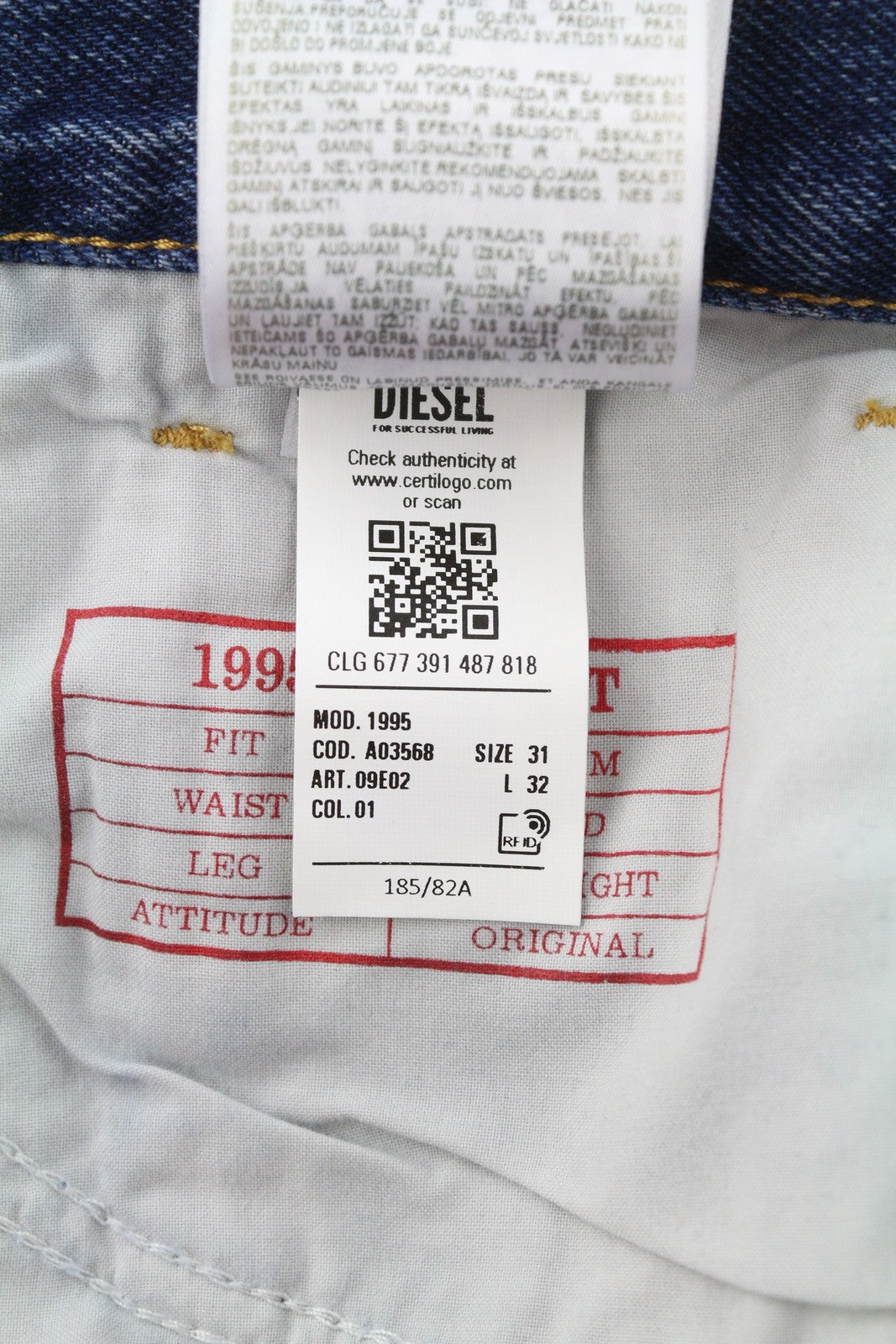 DIESEL 1995 09E02 Men Jeans W31/L32 Blue Ripped Slim Straight Zip Fly RRP375