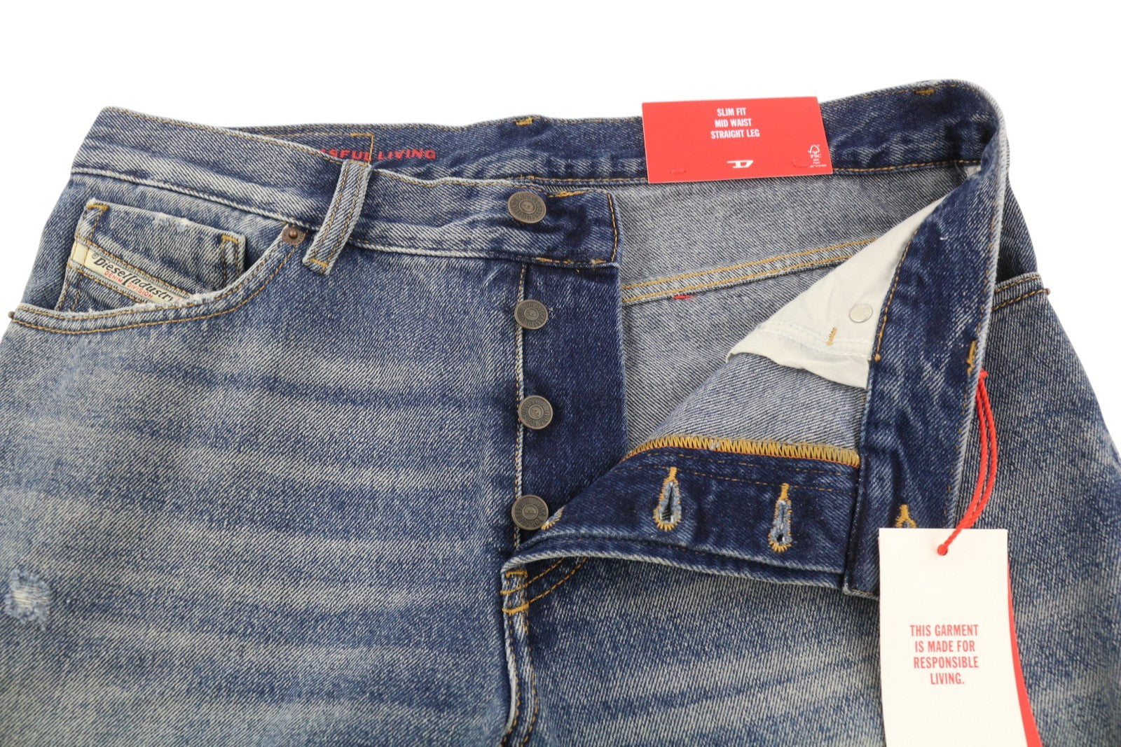 DIESEL 1995 09E02 Men Jeans W31/L32 Blue Ripped Slim Straight Zip Fly RRP375