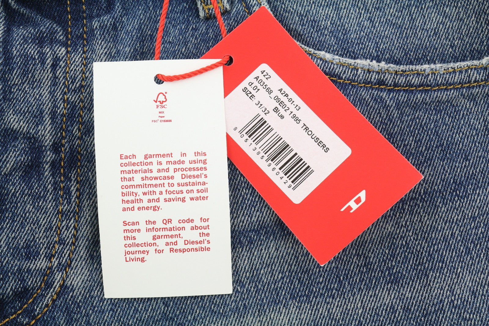 DIESEL 1995 09E02 Men Jeans W31/L32 Blue Ripped Slim Straight Zip Fly RRP375