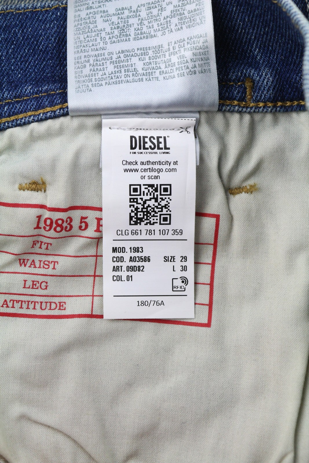 DIESEL 1983 09D82 Men Jeans W29/L30 Blue Faded Skinny High Rise Zip RRP375