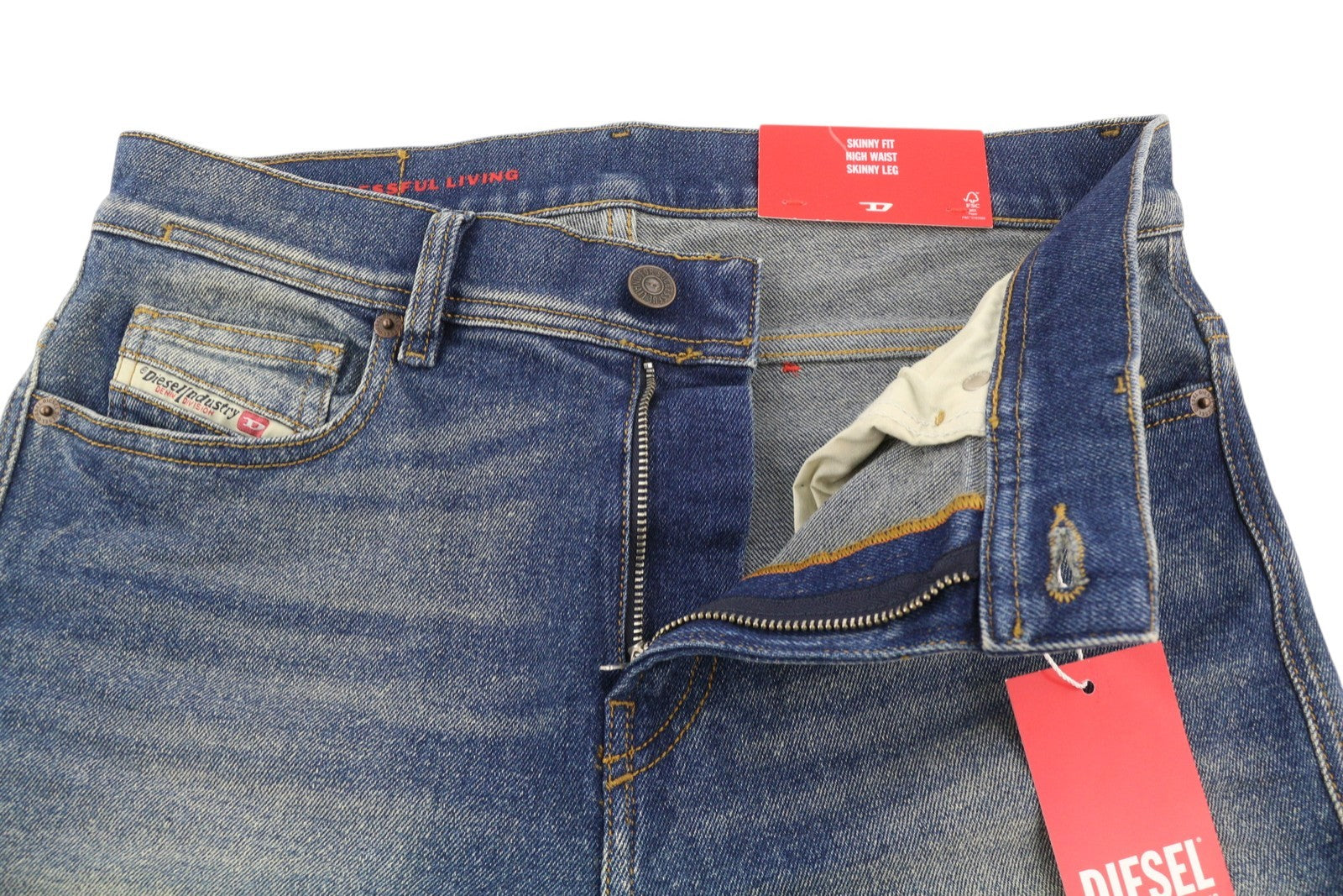 DIESEL 1983 09D82 Men Jeans W32/L28 Blue Washed Skinny High Waist Zip RRP375