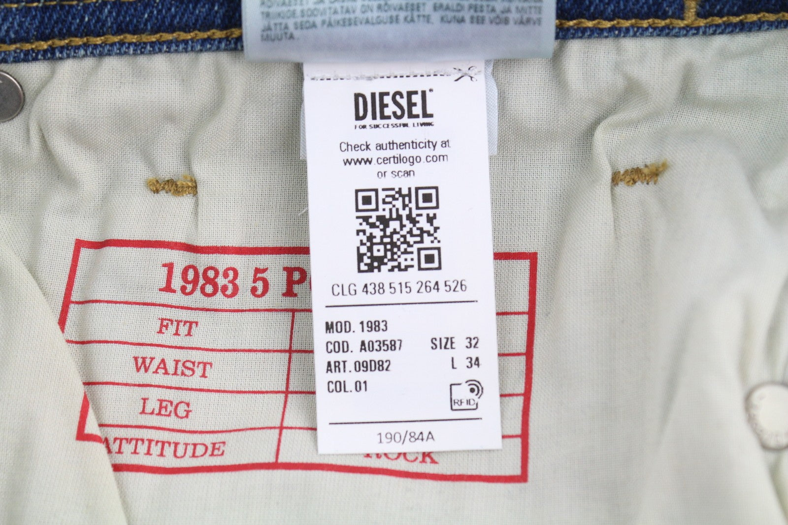 DIESEL 1983 09D82 Men Jeans W32/L34 Blue Washed Skinny High Waist