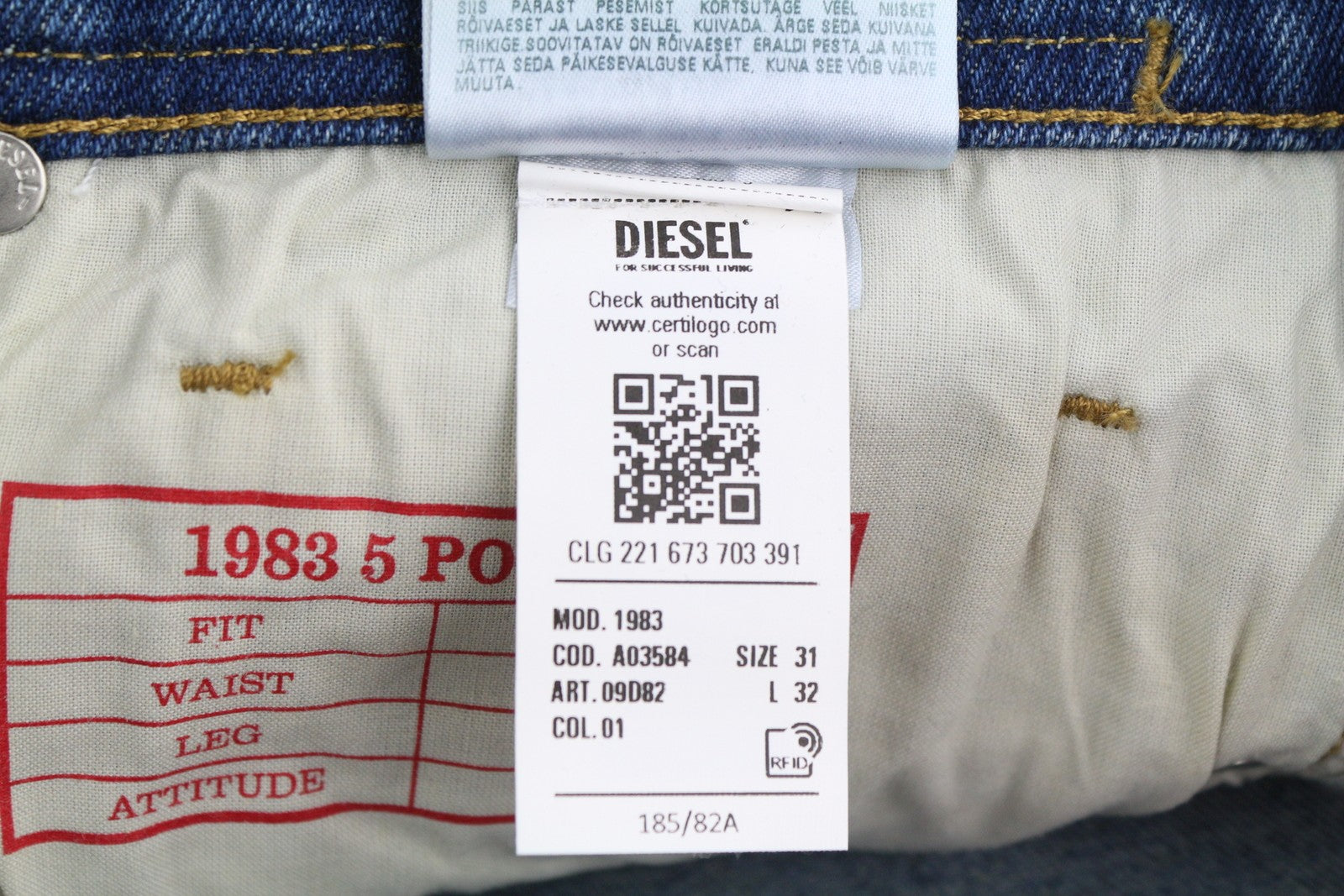 DIESEL 1983 09D82 Men Jeans W31/L32 Blue Faded Skinny Fit Zip