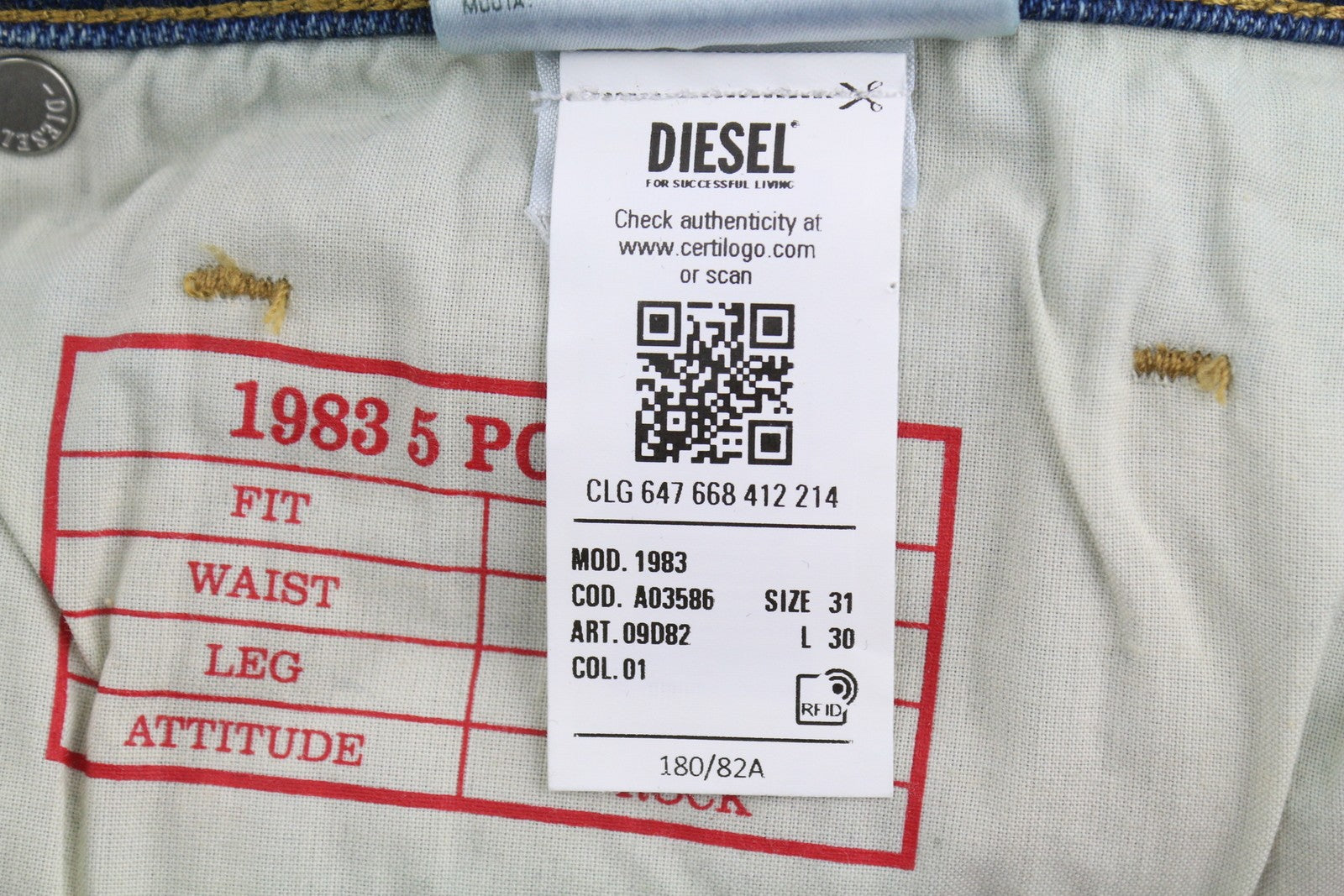 DIESEL 1983 09D82 Men Jeans W31/L30 Blue Washed Skinny High Rise