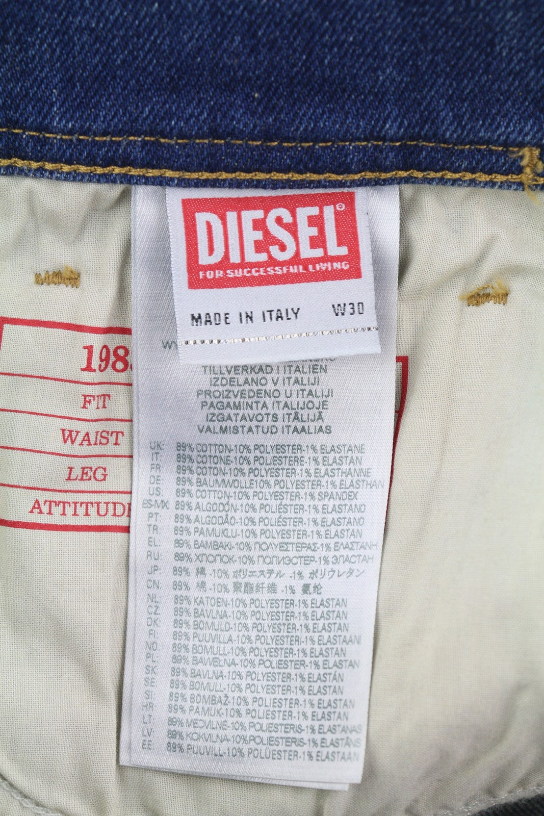 DIESEL 1983 09D82 Men Jeans W30/L30 Blue Faded Skinny Fit Zip