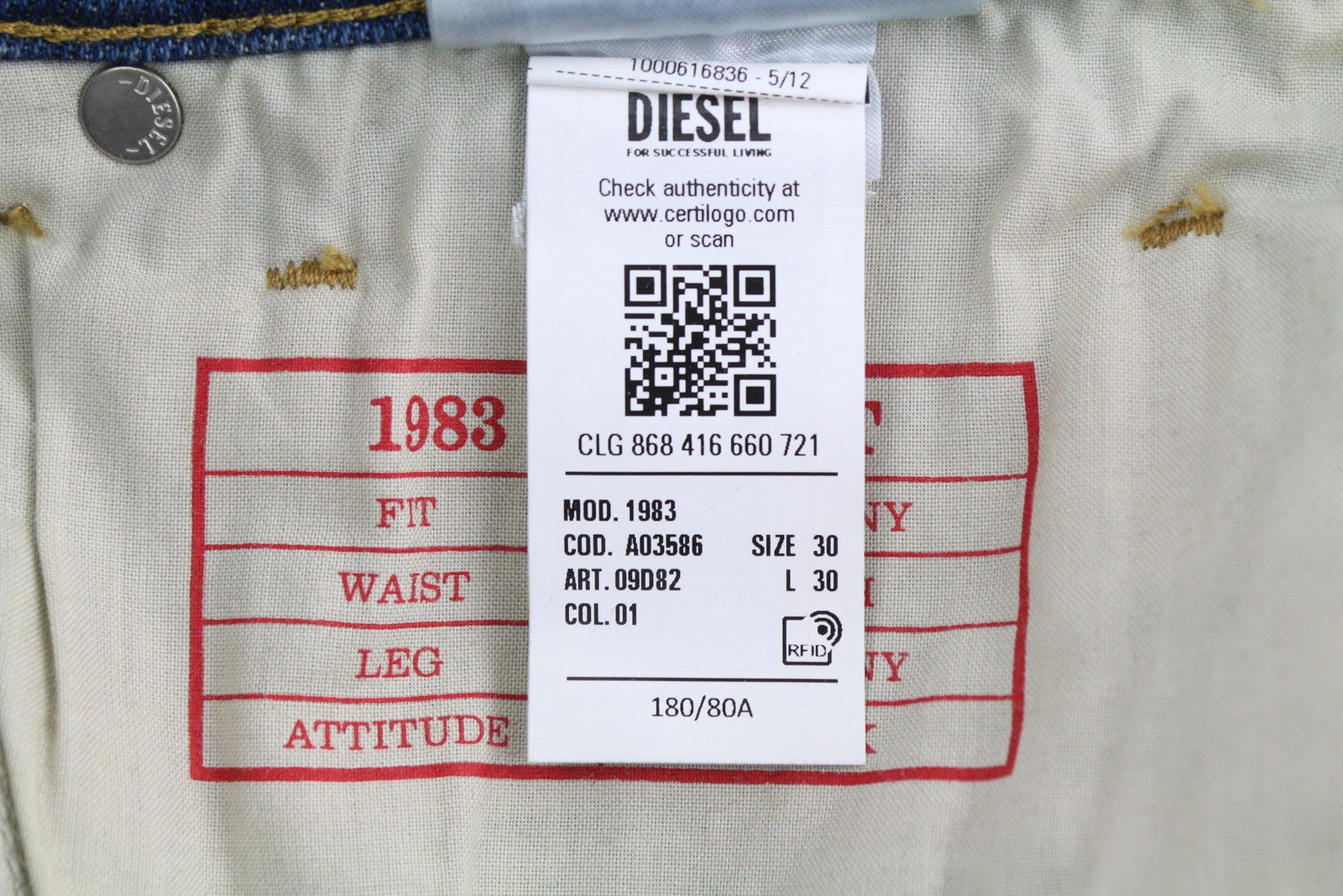 DIESEL 1983 09D82 Men Jeans W30/L30 Blue Faded Skinny Fit Zip