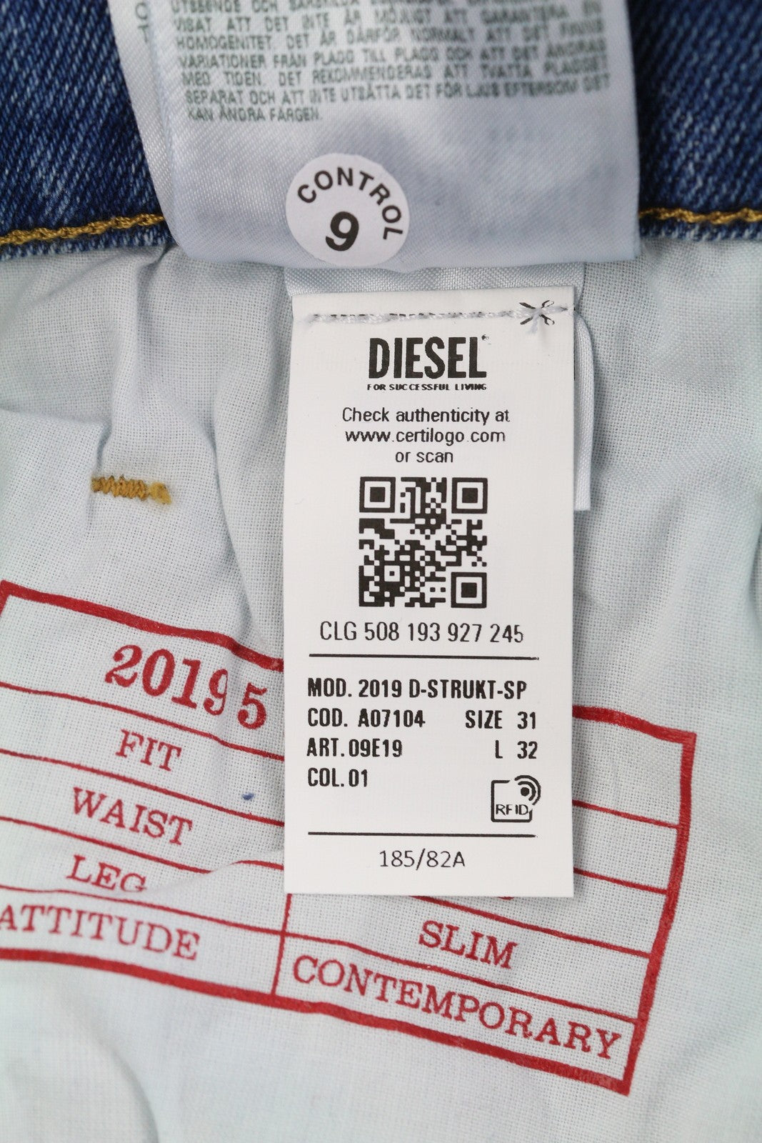 DIESEL 2019 D-Strukt-Sp 09E19 Men Jeans W31/L32 Blue Washed Slim Zip Fly