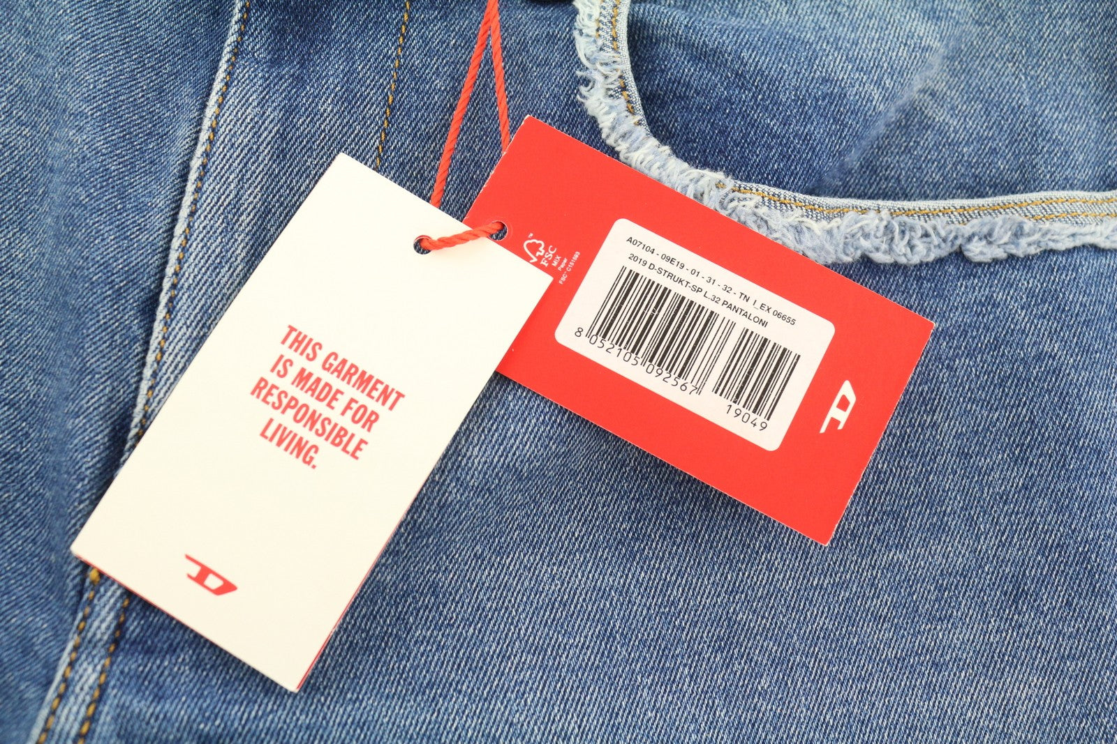 DIESEL 2019 D-Strukt-Sp 09E19 Men Jeans W31/L32 Blue Washed Slim Zip Fly