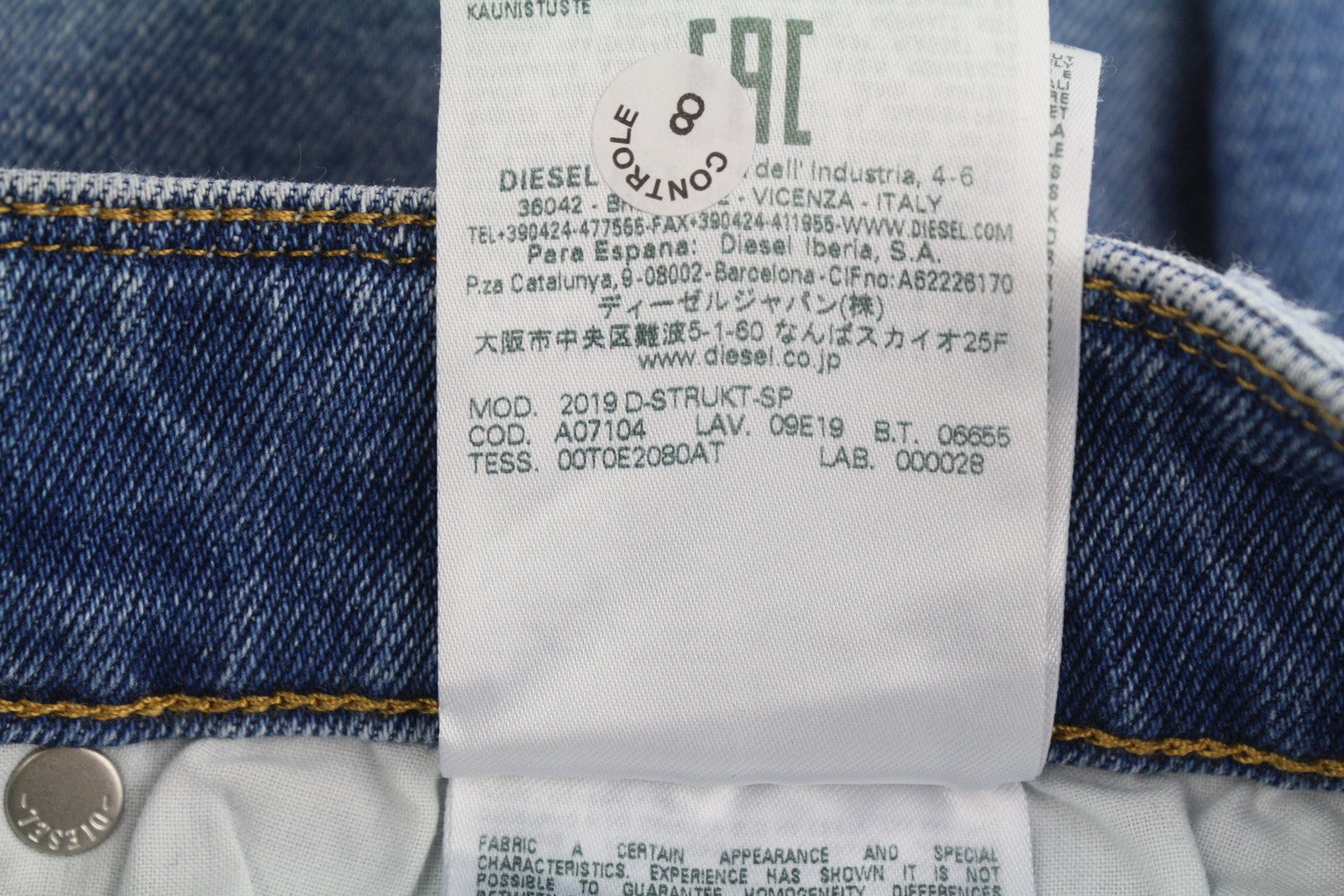 DIESEL 2019 D-Strukt-Sp 09E19 Men Jeans W30/L32 Blue Faded Slim Zip