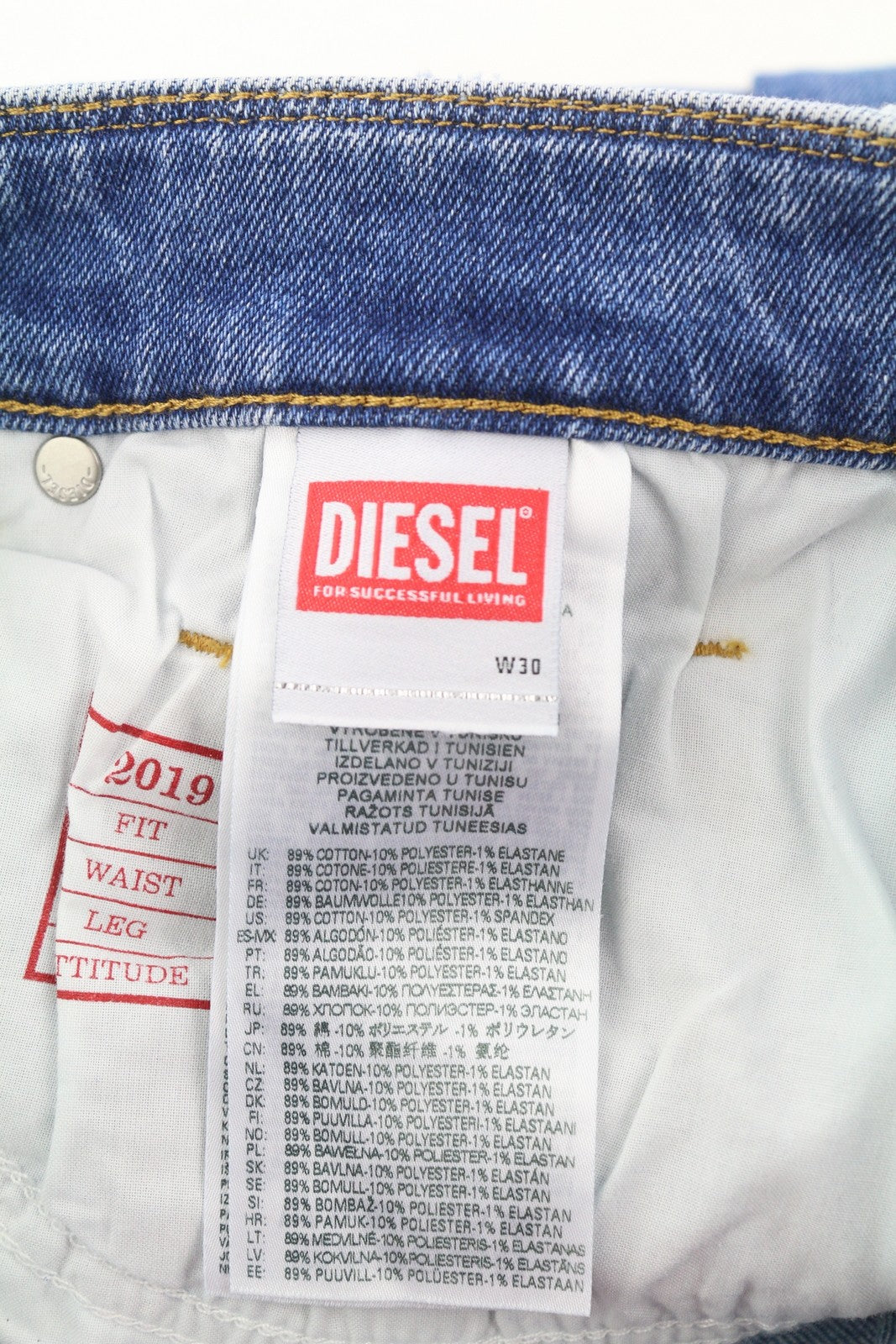 DIESEL 2019 D-Strukt-Sp 09E19 Men Jeans W30/L32 Blue Faded Slim Zip