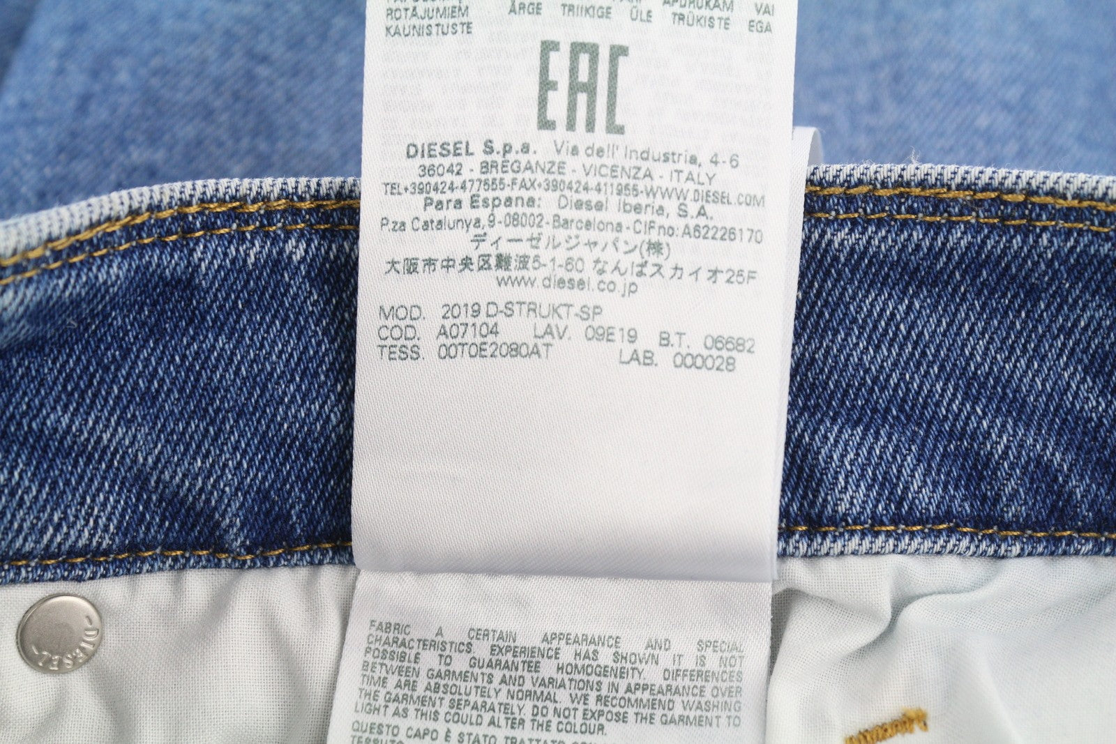 DIESEL 2019 D-Strukt-Sp 09E19 Men Jeans W28/L32 Blue Washed Slim Fit Zip