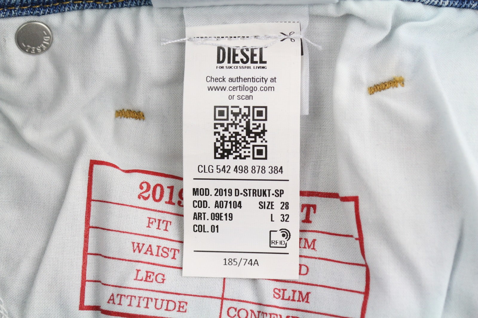 DIESEL 2019 D-Strukt-Sp 09E19 Men Jeans W28/L32 Blue Washed Slim Fit Zip