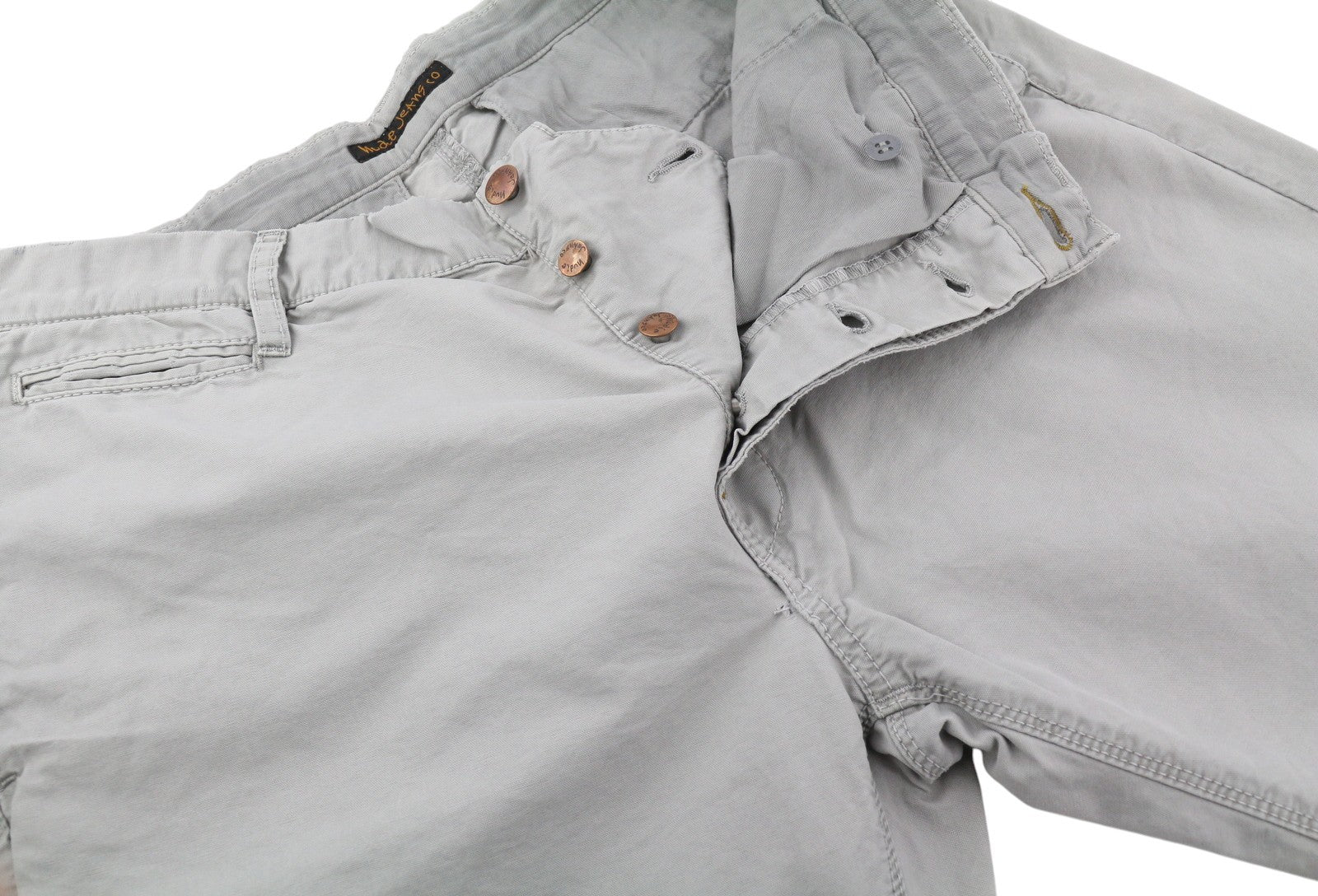 NUDIE JEANS Khaki Regular Men Trousers W32/L34 Gey Moon Dust Distress Chino