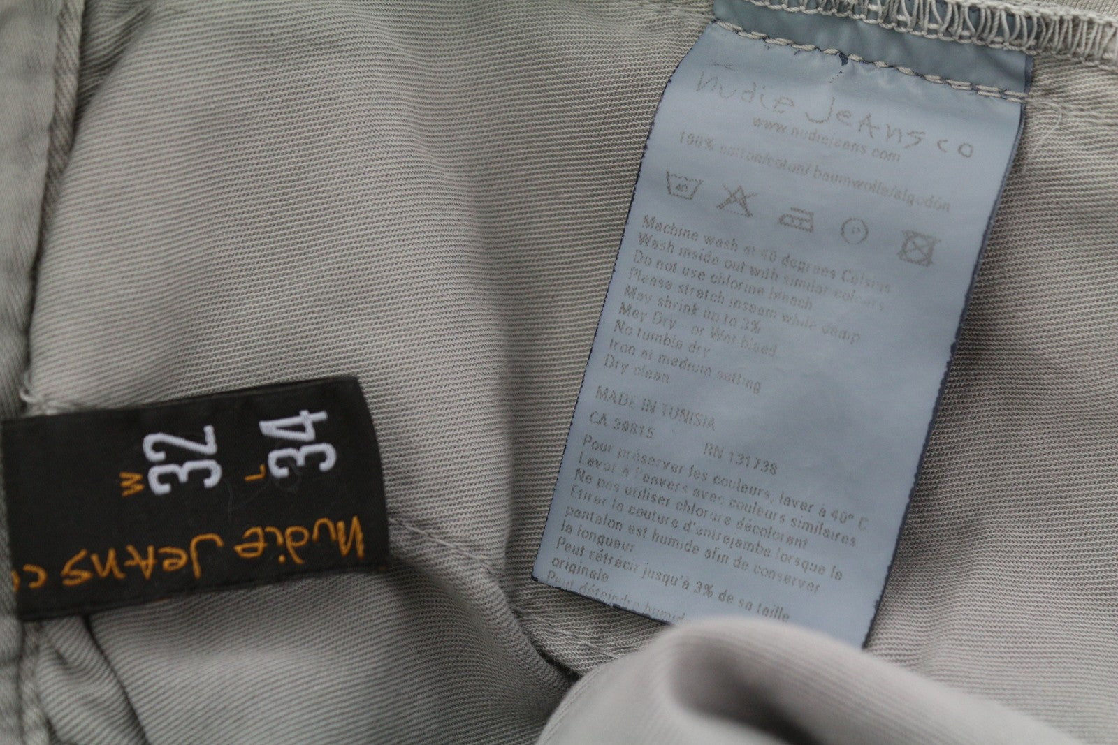 NUDIE JEANS Khaki Regular Men Trousers W32/L34 Gey Moon Dust Distress Chino