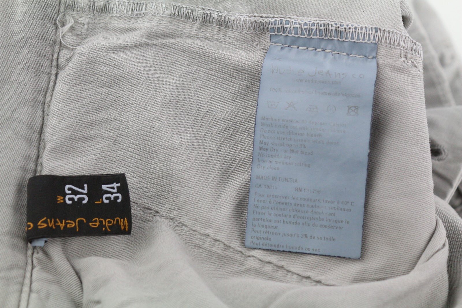 NUDIE JEANS Khaki Regular Men Trousers W32/L34 Gey Moon Dust Ripped Distress