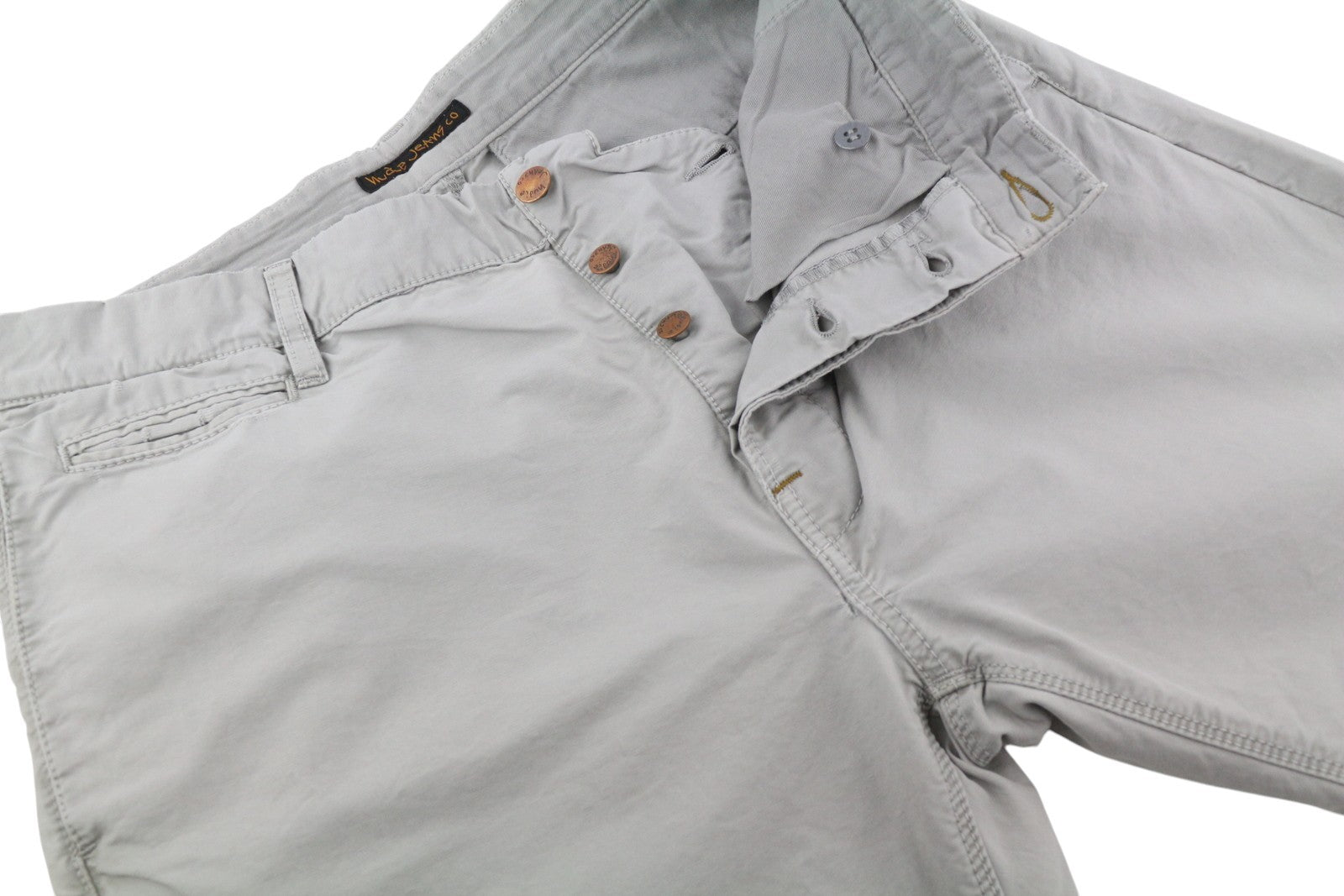 NUDIE JEANS Khaki Regular Men Trousers W32/L34 Gey Moon Dust Distress Chino