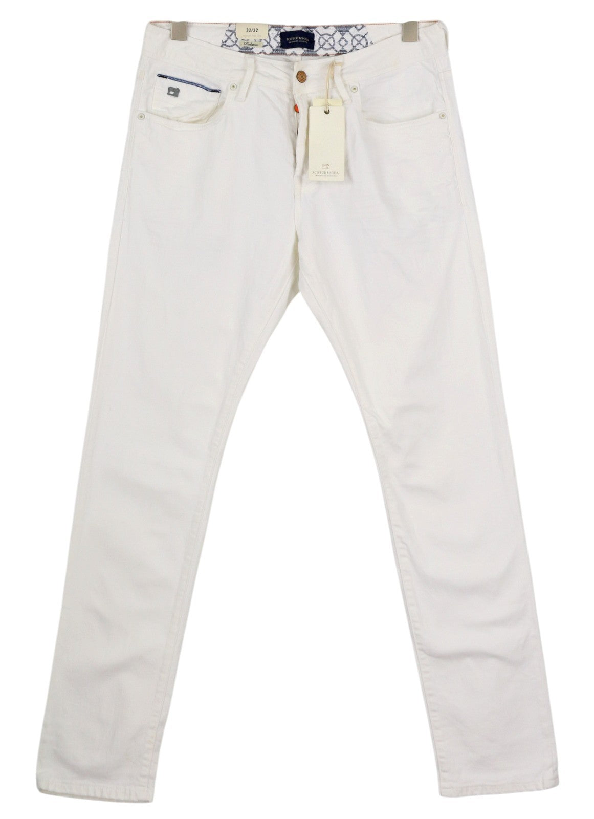 SCOTCH & SODA Ralston Men Jeans W32/L32 White Slim Button Fly Logo Denim