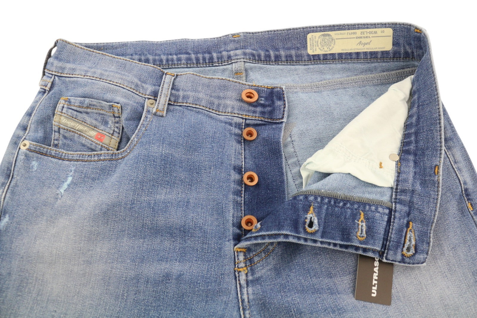 DIESEL Aryel 084YJ Women Jeans W30/L32 Regular Straight Stretch Ankle Distress